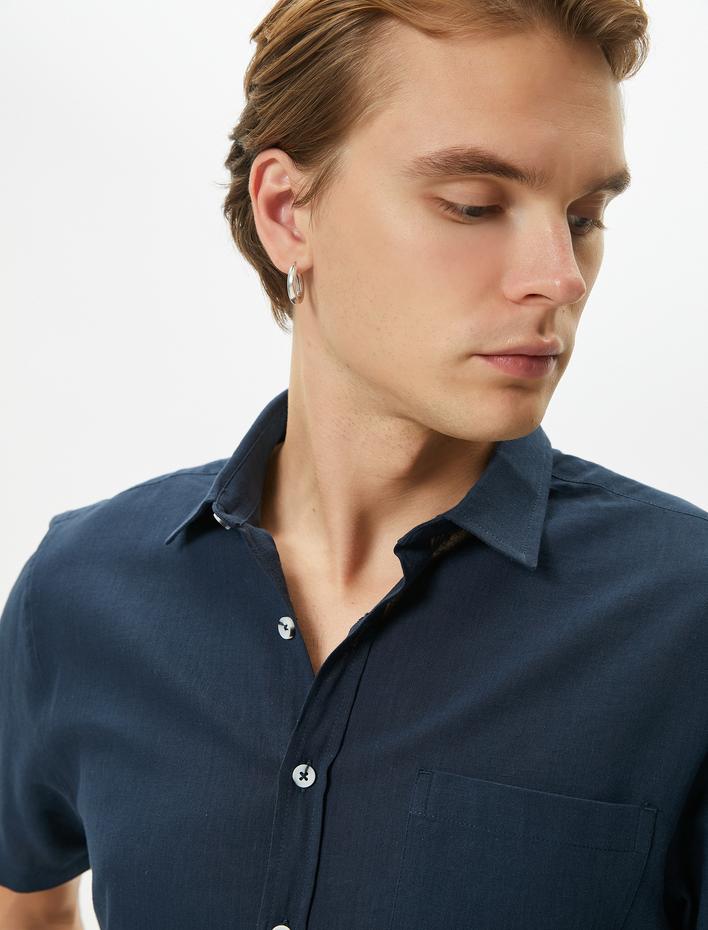  Kısa Kollu Gömlek Slim Fit Klasik Yaka Düğmeli Cep Detaylı