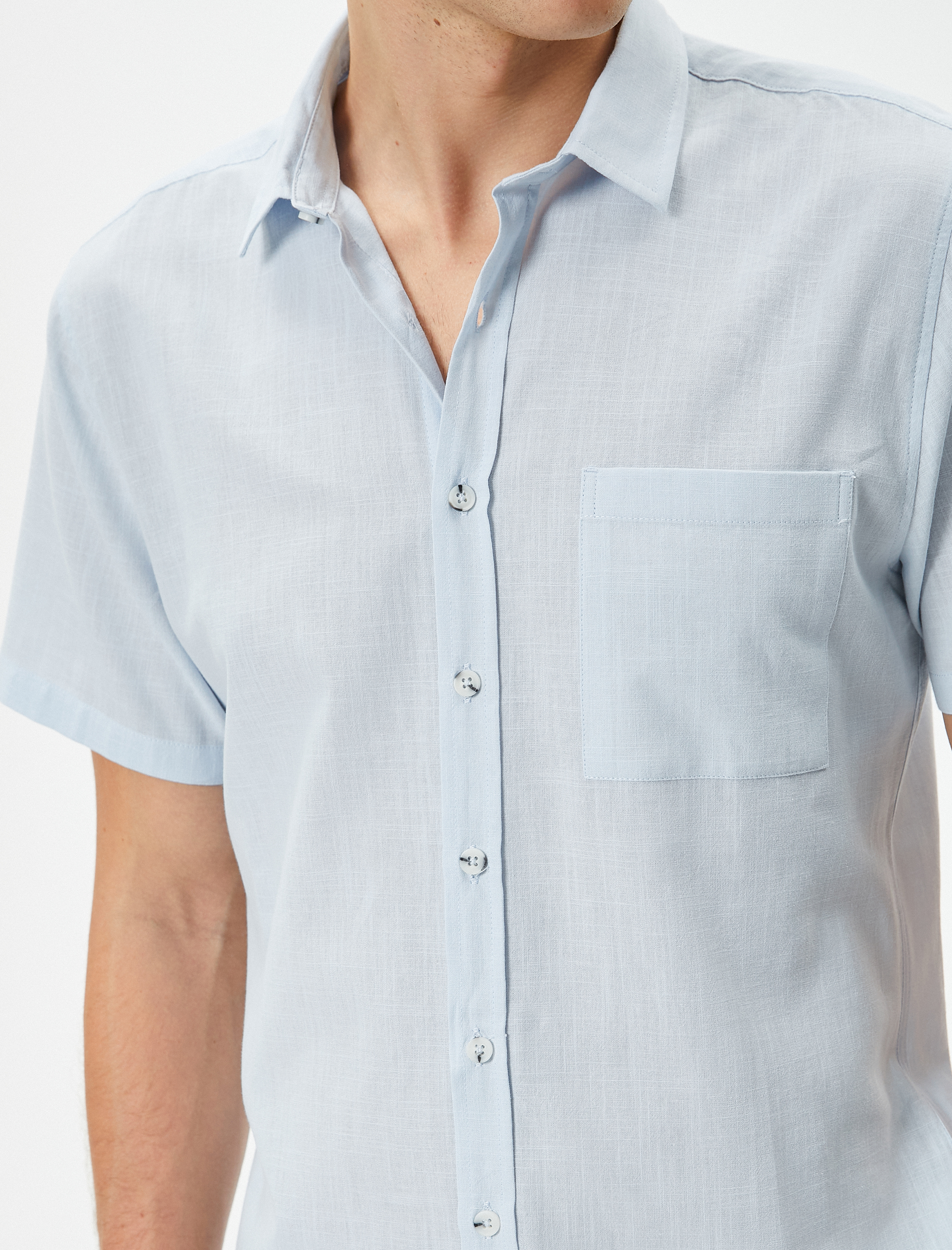 Kısa Kollu Gömlek Slim Fit Klasik Yaka Düğmeli Cep Detaylı