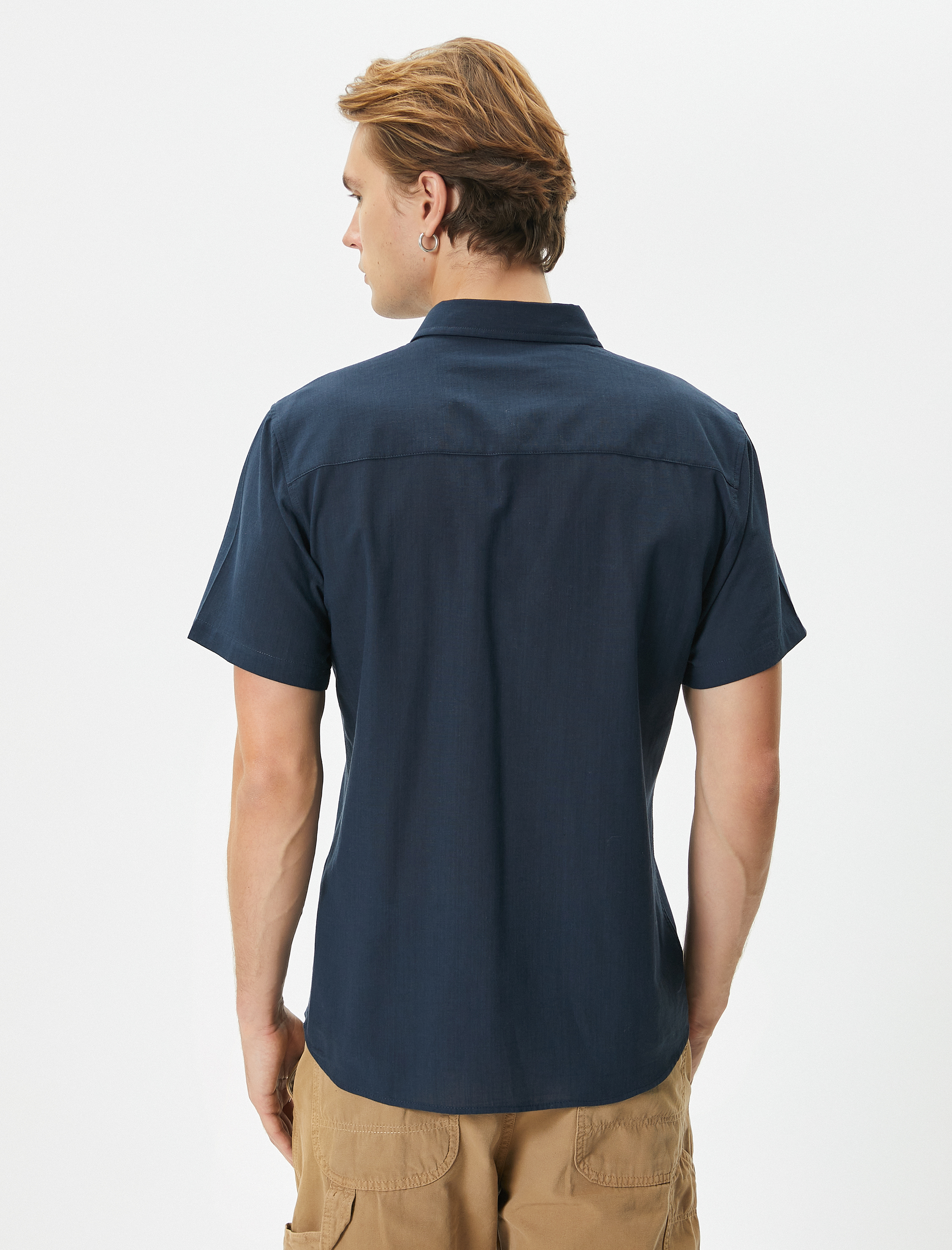   Kısa Kollu Gömlek Slim Fit Klasik Yaka Düğmeli Cep Detaylı