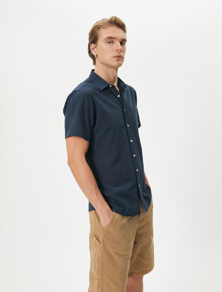  Kısa Kollu Gömlek Slim Fit Klasik Yaka Düğmeli Cep Detaylı