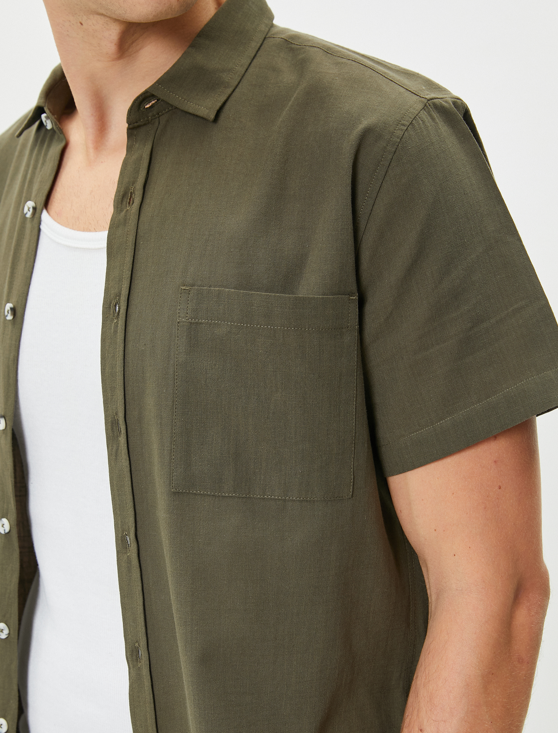   Kısa Kollu Gömlek Slim Fit Klasik Yaka Düğmeli Cep Detaylı