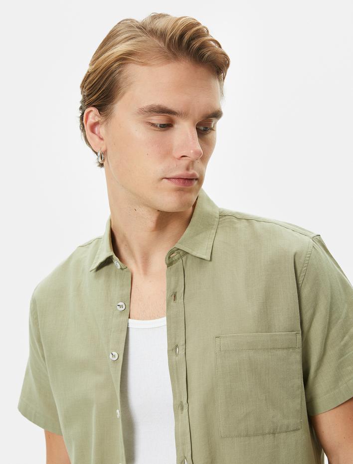  Kısa Kollu Gömlek Slim Fit Klasik Yaka Düğmeli Cep Detaylı