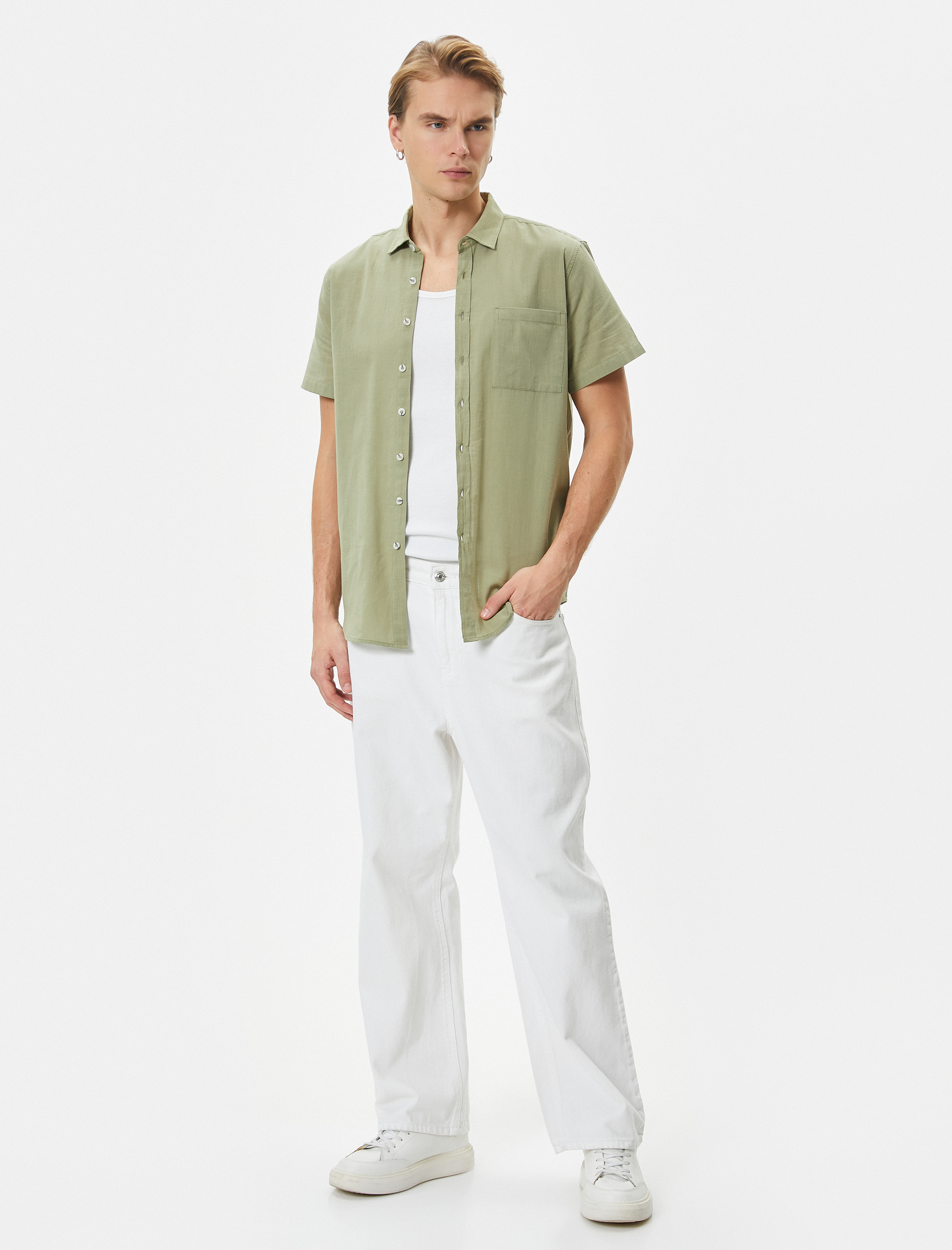   Kısa Kollu Gömlek Slim Fit Klasik Yaka Düğmeli Cep Detaylı