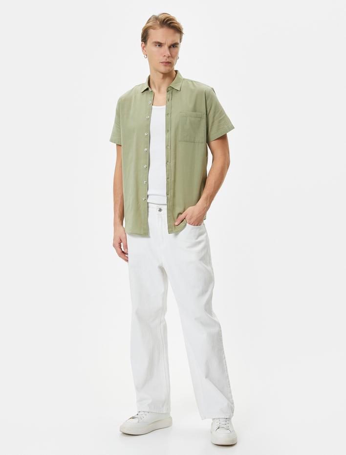 Kısa Kollu Gömlek Slim Fit Klasik Yaka Düğmeli Cep Detaylı