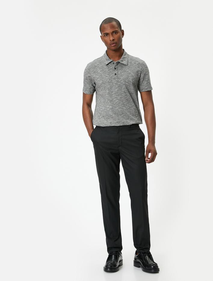  Polo Yaka Tişört Düğme Detaylı Kısa Kollu Kırçıllı