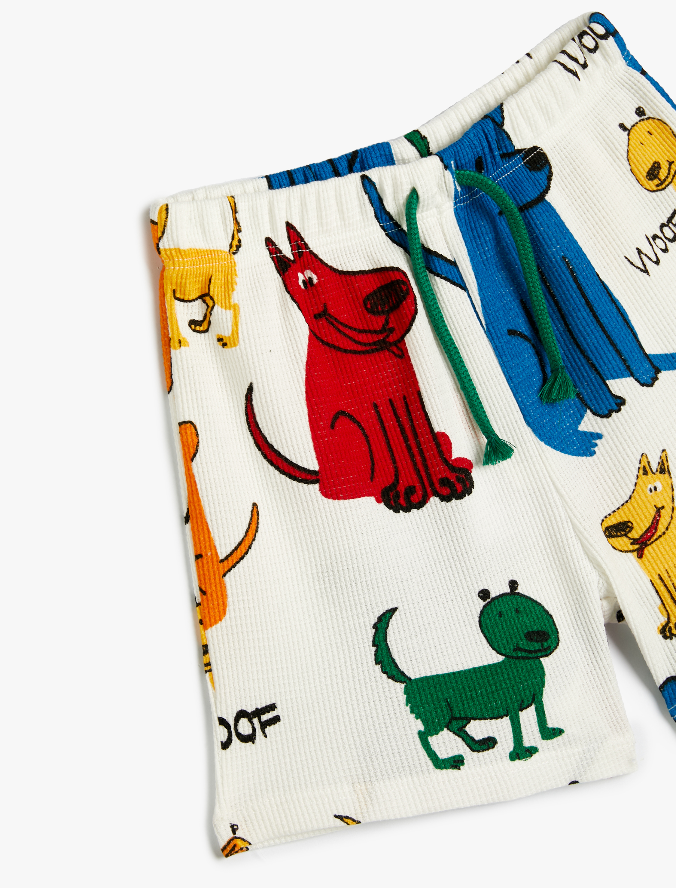 Erkek Bebek Şort Köpek Baskılı Dokulu Beli Bağlamalı Pamuklu