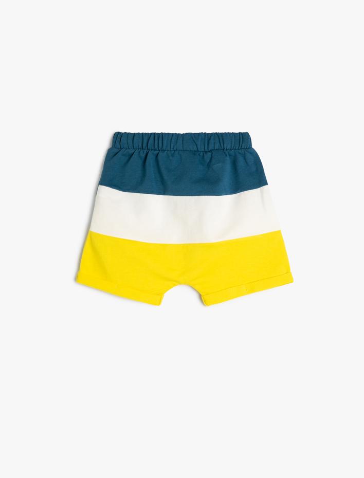 Erkek Bebek Şort Beli Bağlamalı Renk Bloklu Cepli Pamuklu