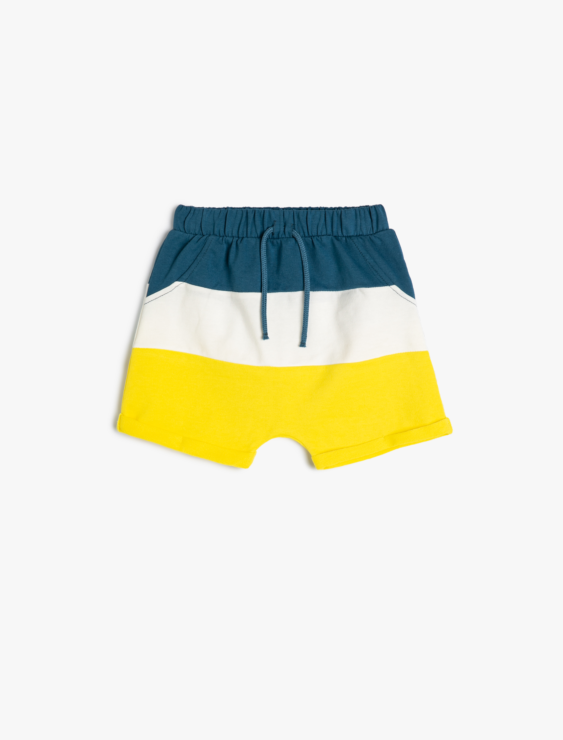  Erkek Bebek Şort Beli Bağlamalı Renk Bloklu Cepli Pamuklu