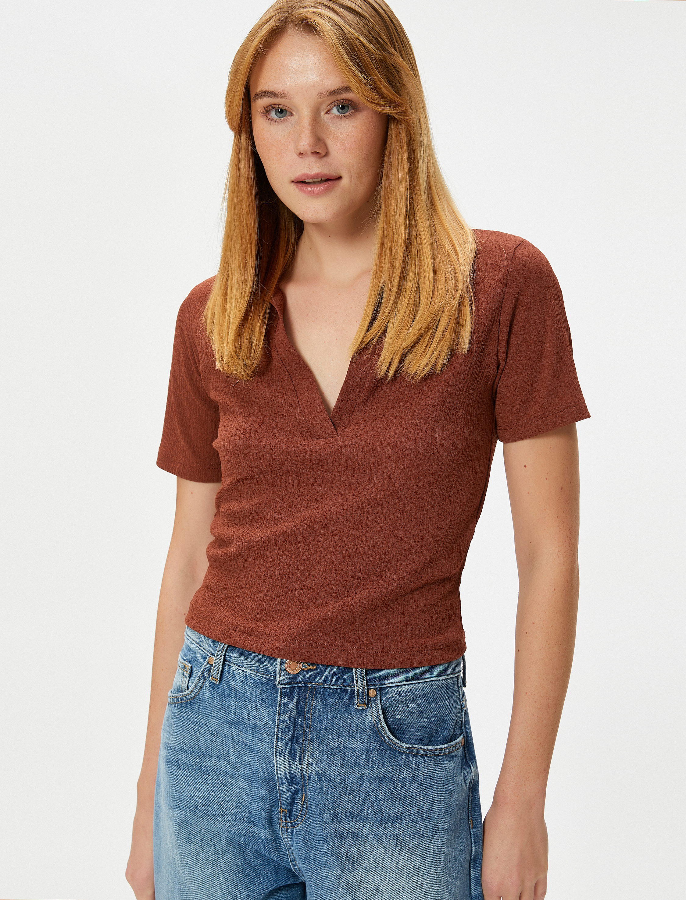   Polo Yaka Tişört Kısa Kollu Dokulu