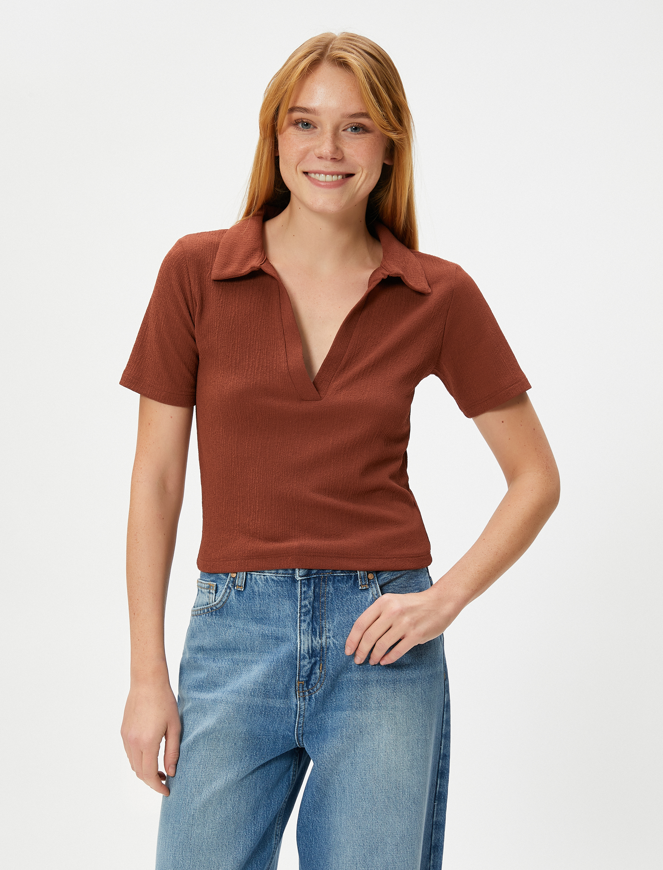   Polo Yaka Tişört Kısa Kollu Dokulu