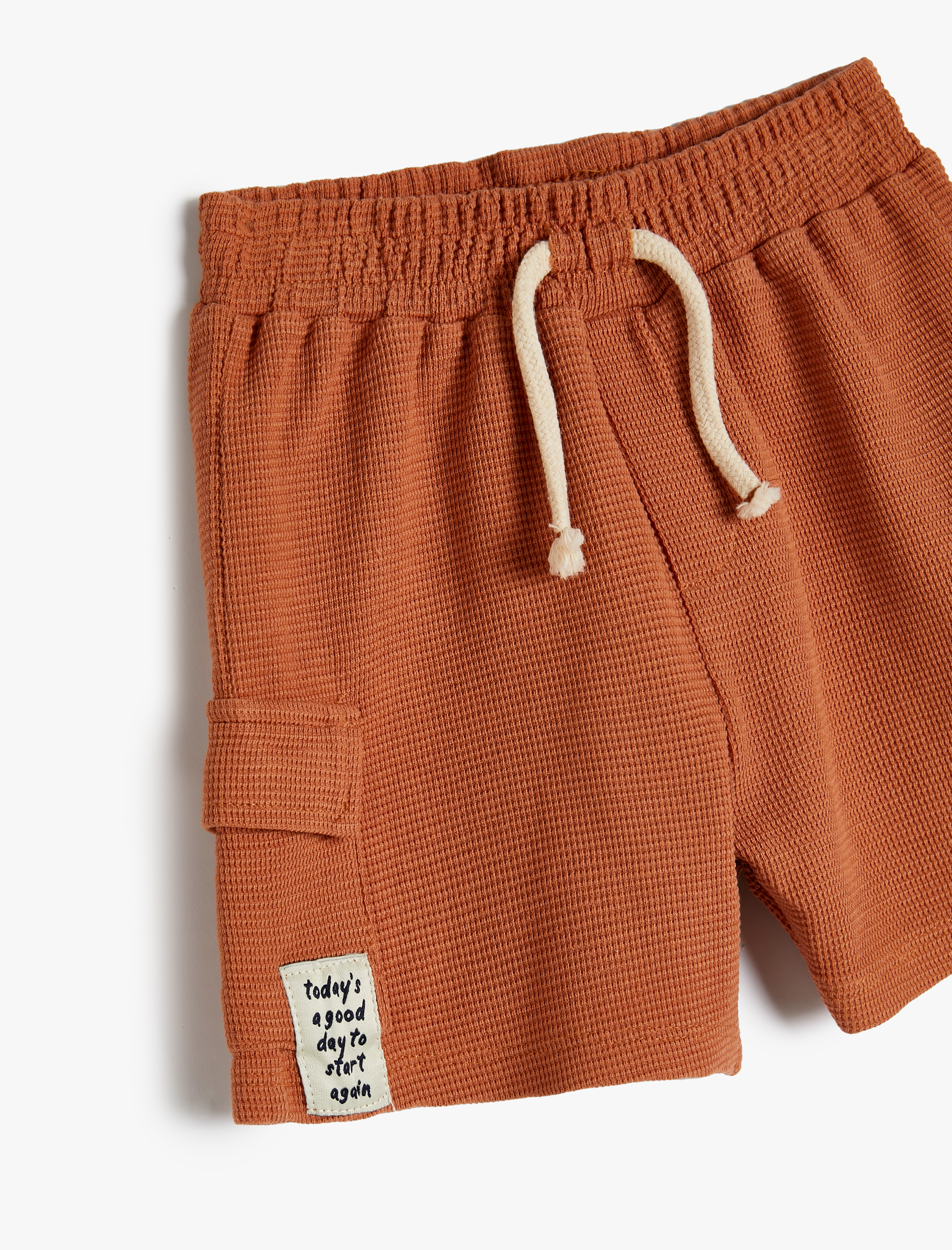  Erkek Bebek Şort Cepli Beli Bağlamalı Dokulu Pamuklu