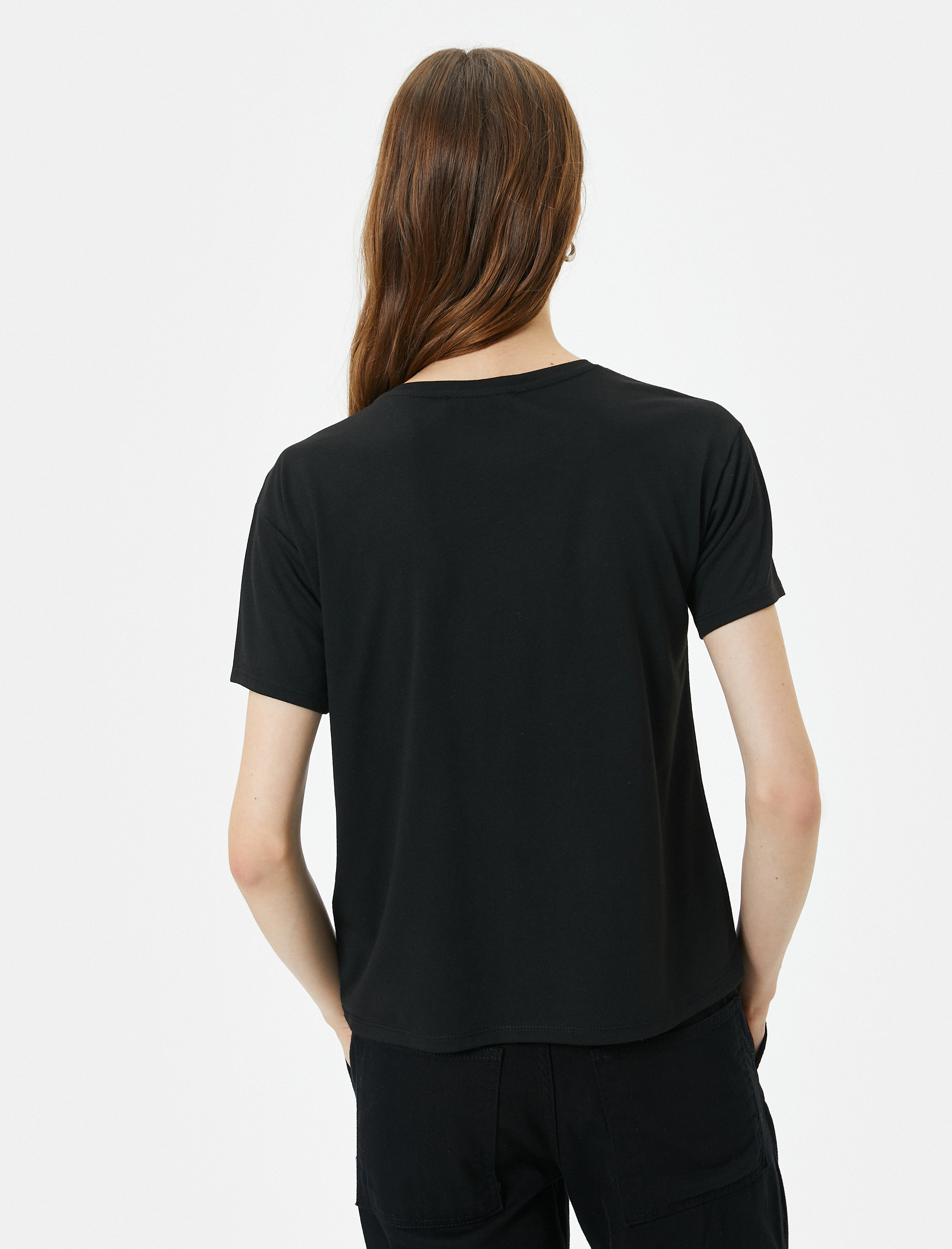   Payetli Tişört Bisiklet Yaka Kısa Kollu