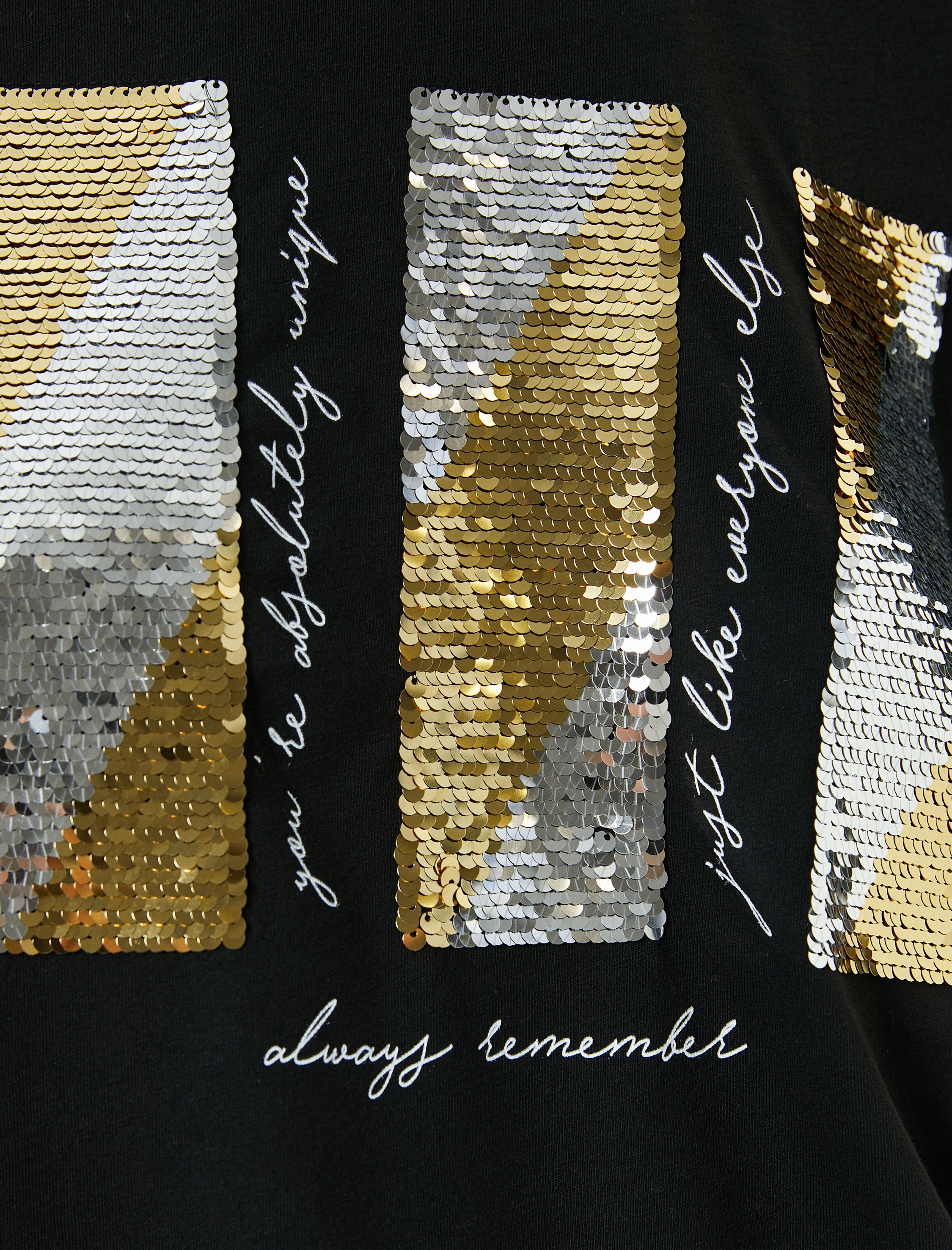   Payetli Tişört Bisiklet Yaka Kısa Kollu