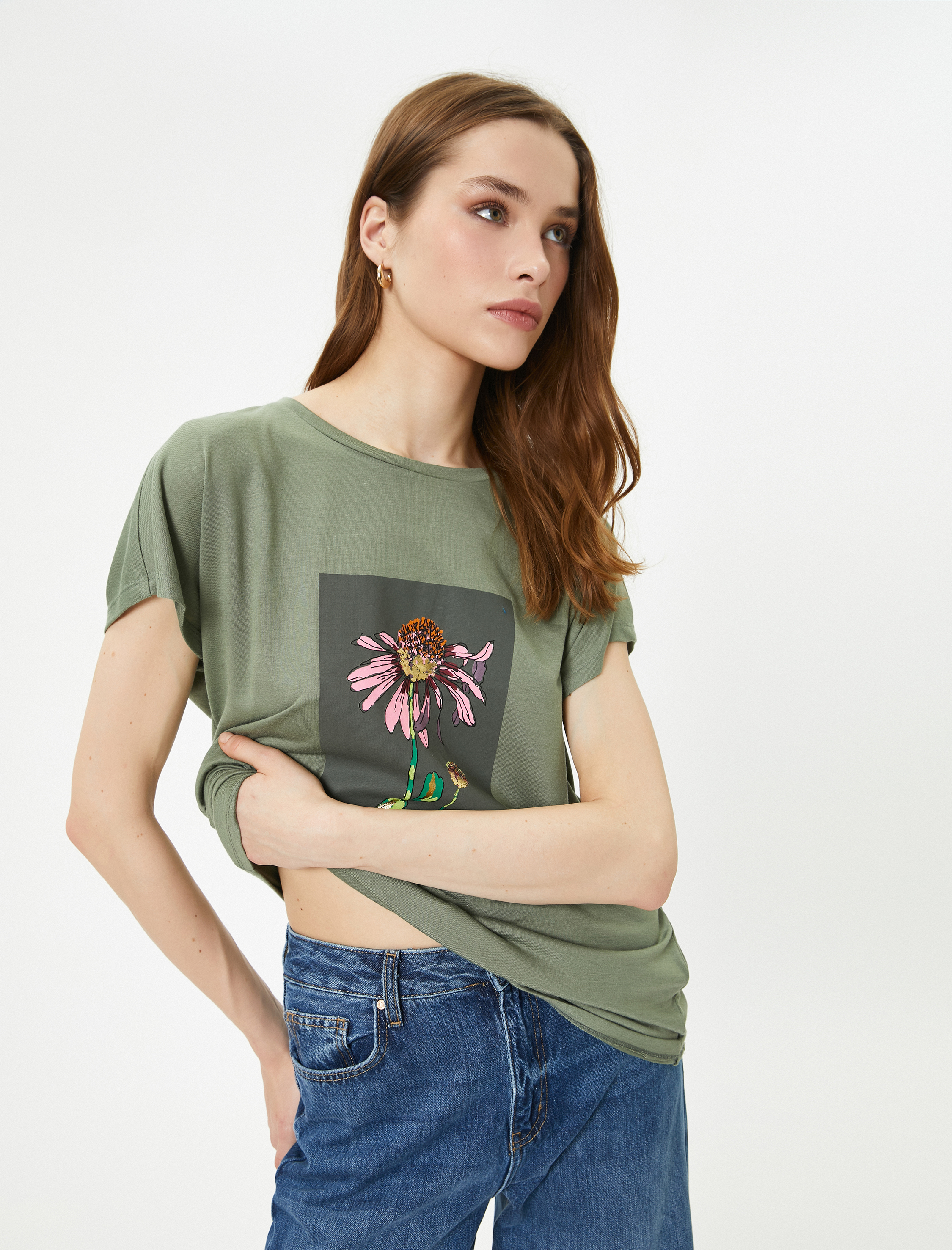   Baskılı Tişört Bisiklet Yaka Kısa Kollu