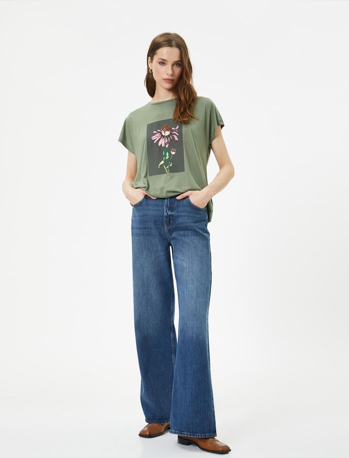  Baskılı Tişört Bisiklet Yaka Kısa Kollu