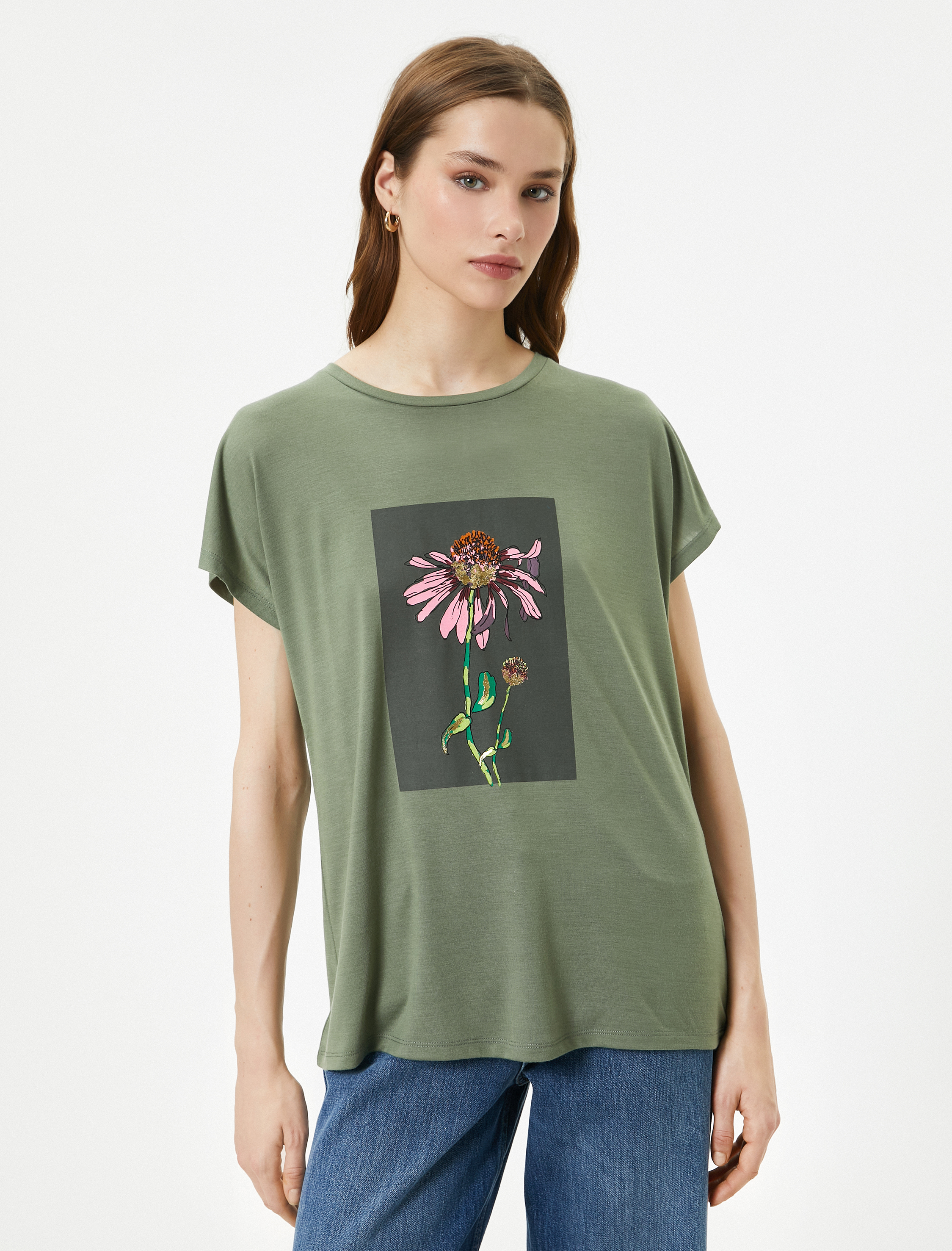   Baskılı Tişört Bisiklet Yaka Kısa Kollu