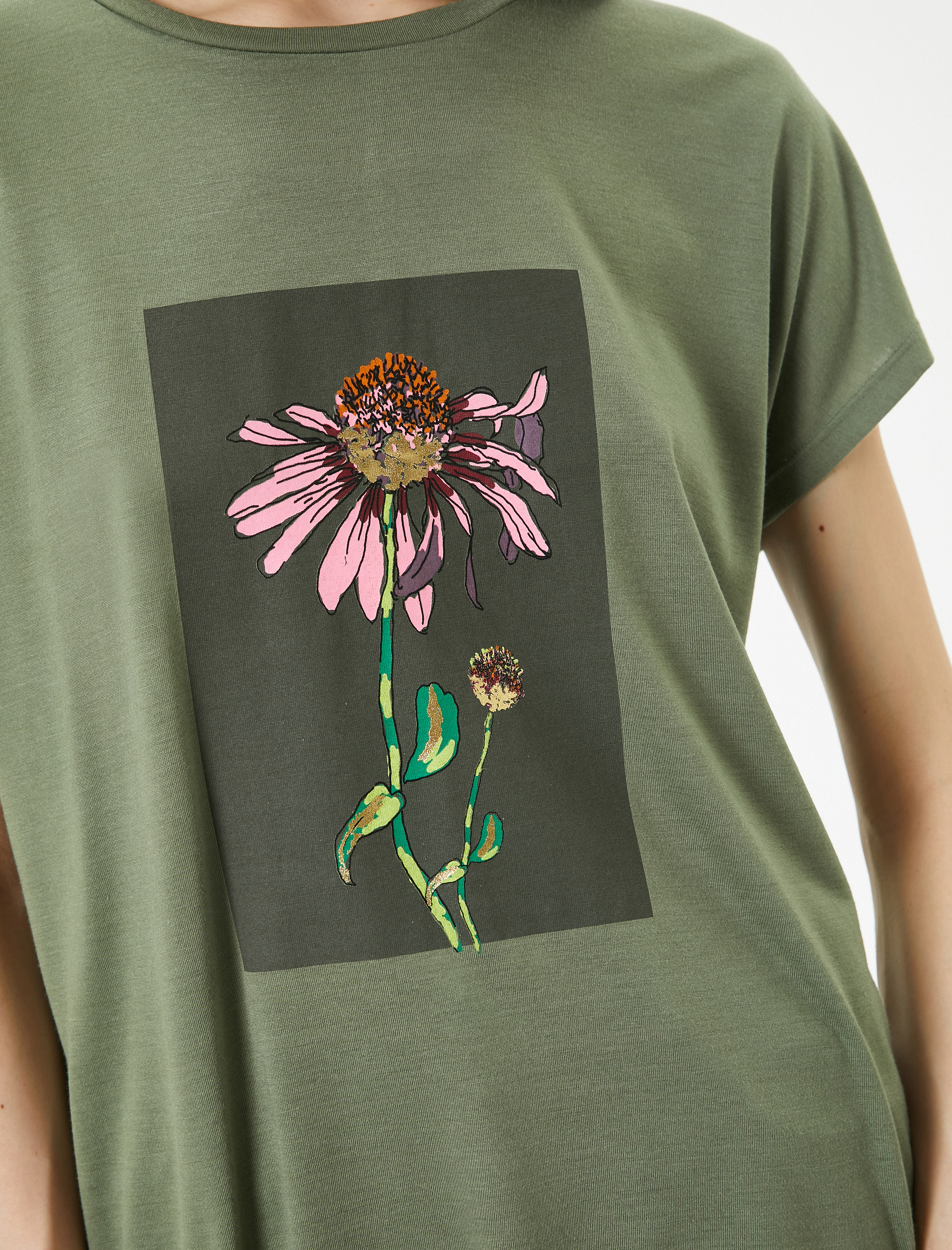   Baskılı Tişört Bisiklet Yaka Kısa Kollu