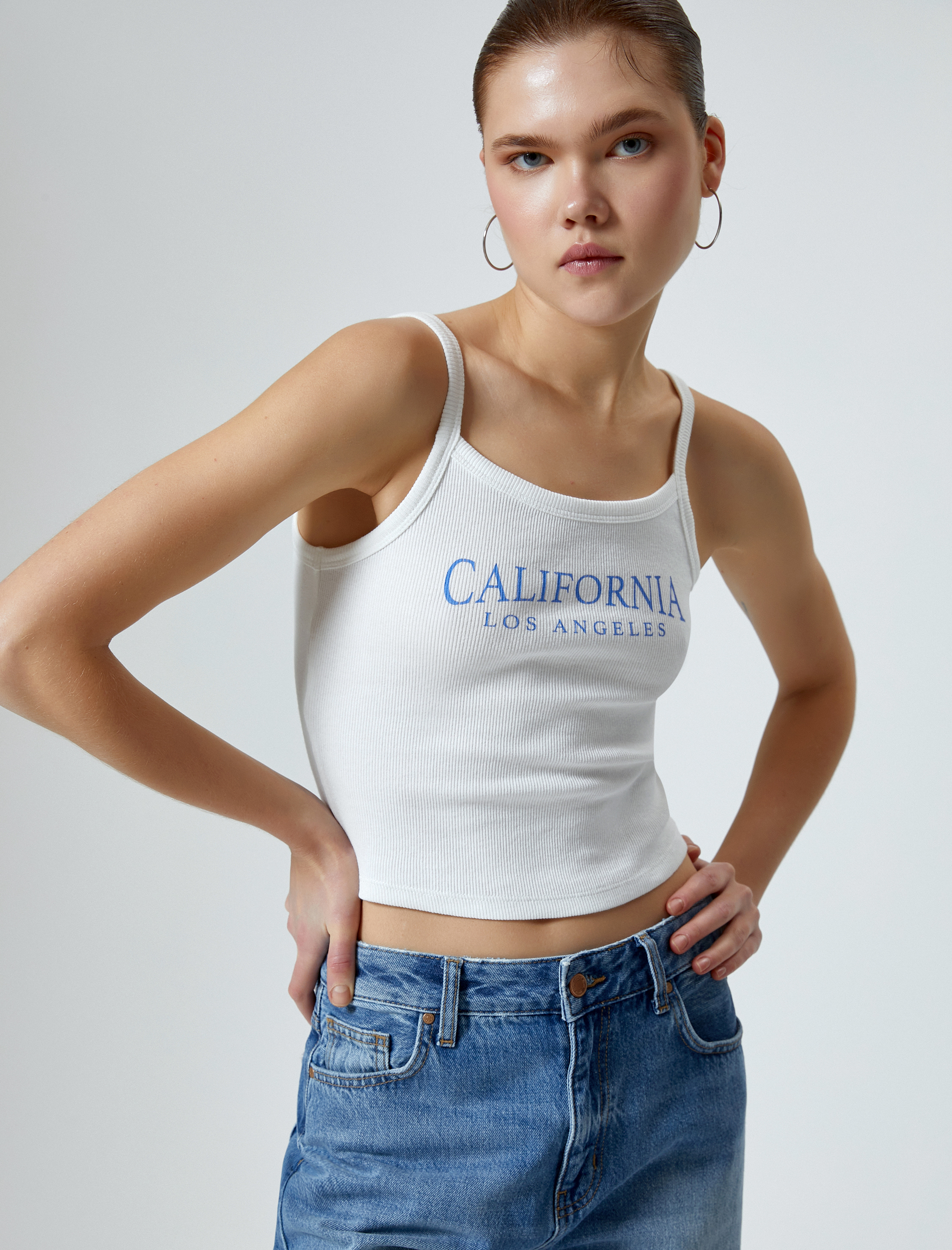   İnce Askılı Atlet Kolej Baskılı Ribanalı Pamuklu