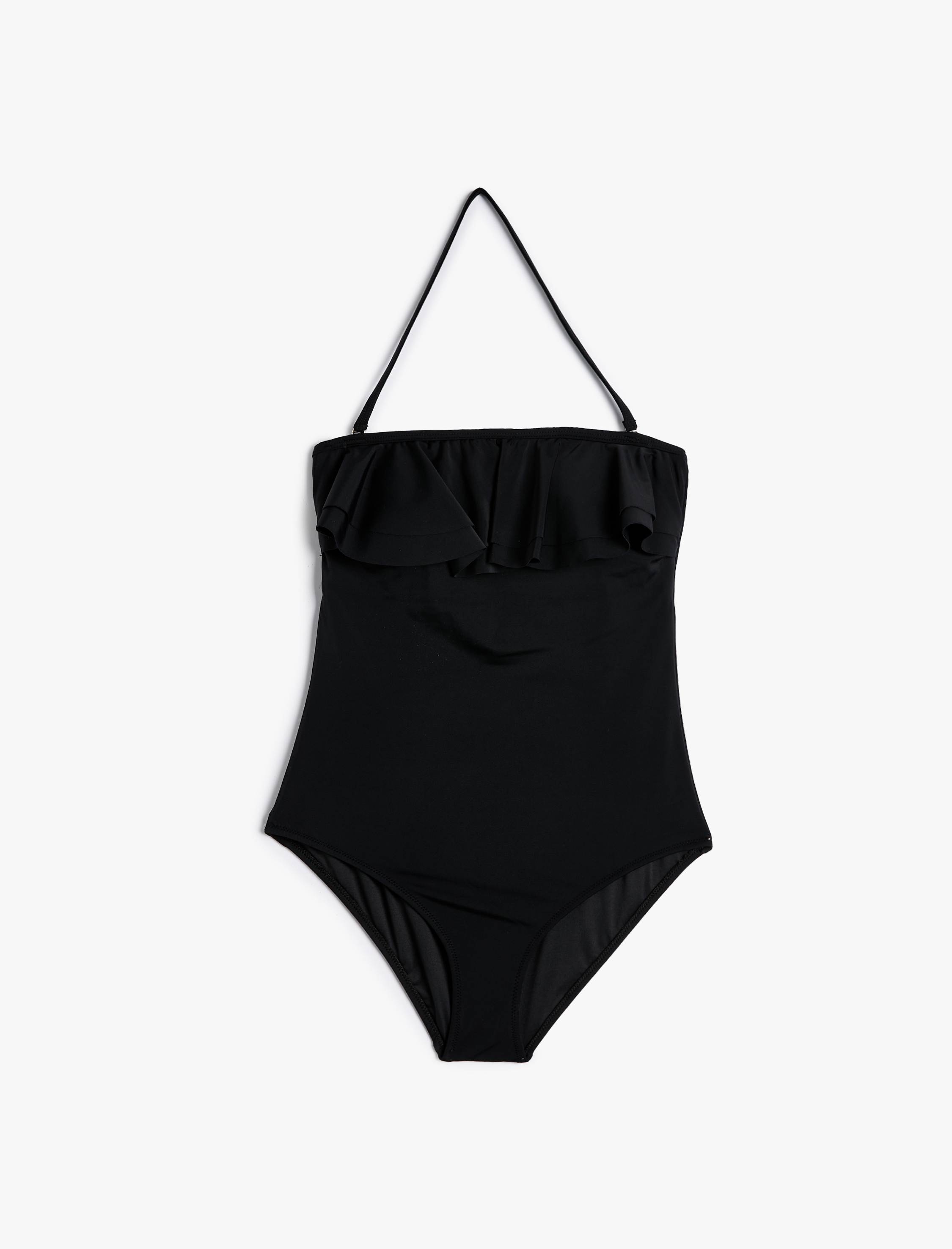   Straplez Mayo Boyun Askı Detaylı Fırfırlı Kaplı