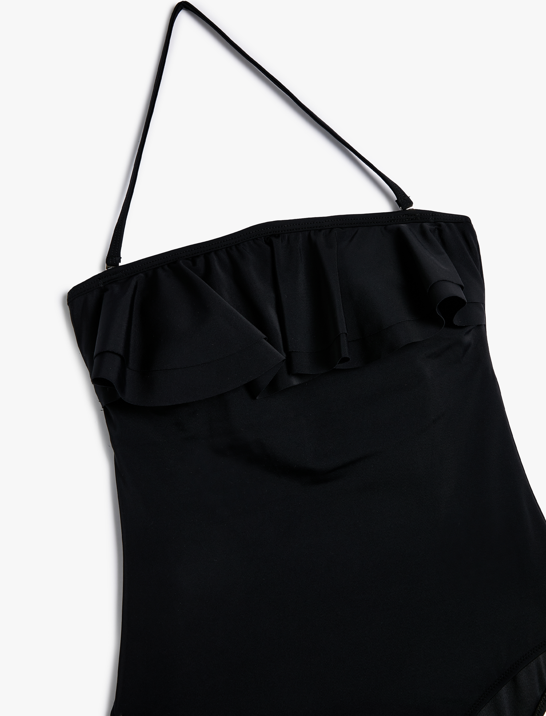   Straplez Mayo Boyun Askı Detaylı Fırfırlı Kaplı