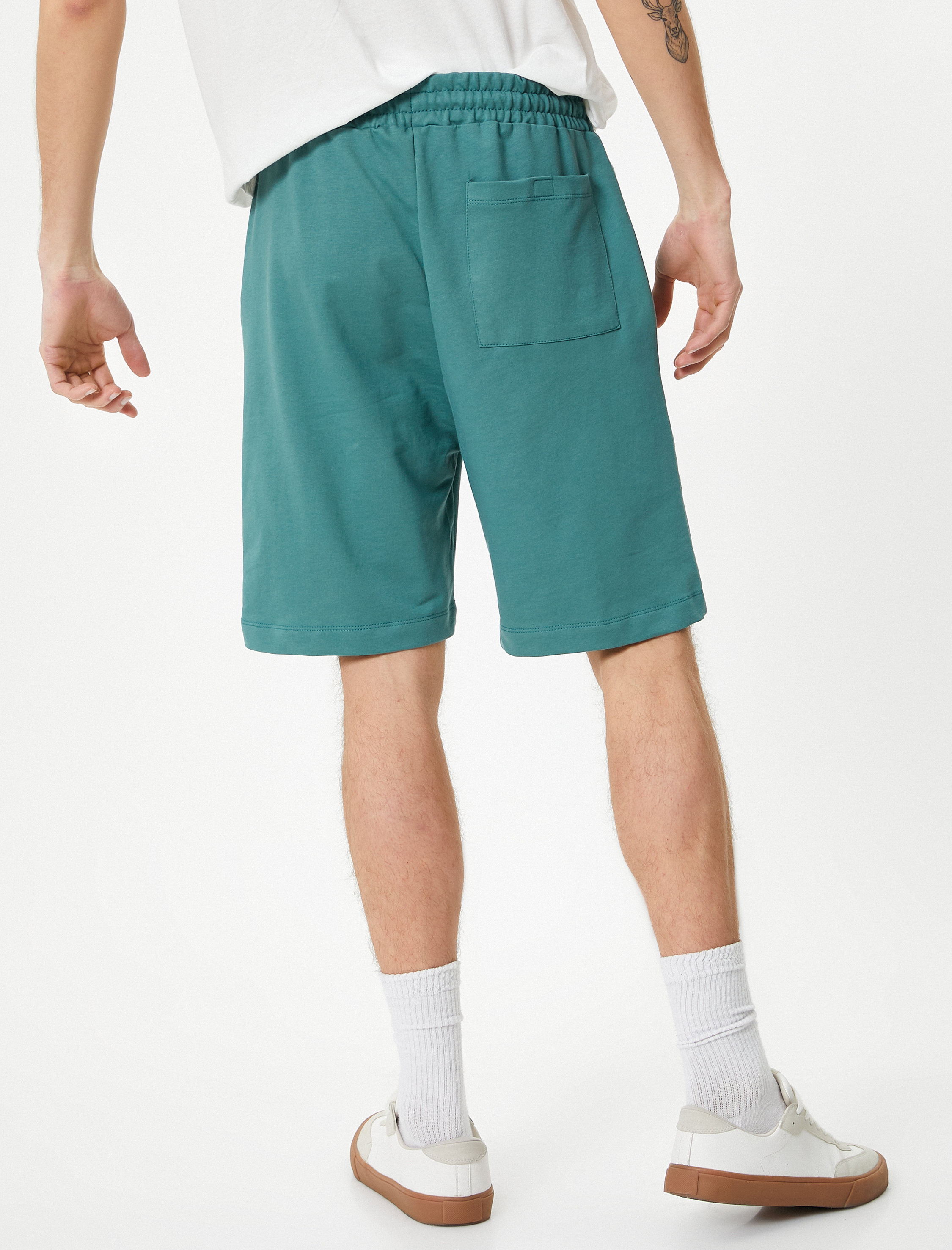   Bermuda Şort Beli Bağcıklı Etiket Baskılı Cepli