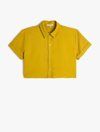 Crop Gömlek Kısa Kollu Düğmeli Modal Karışımlı