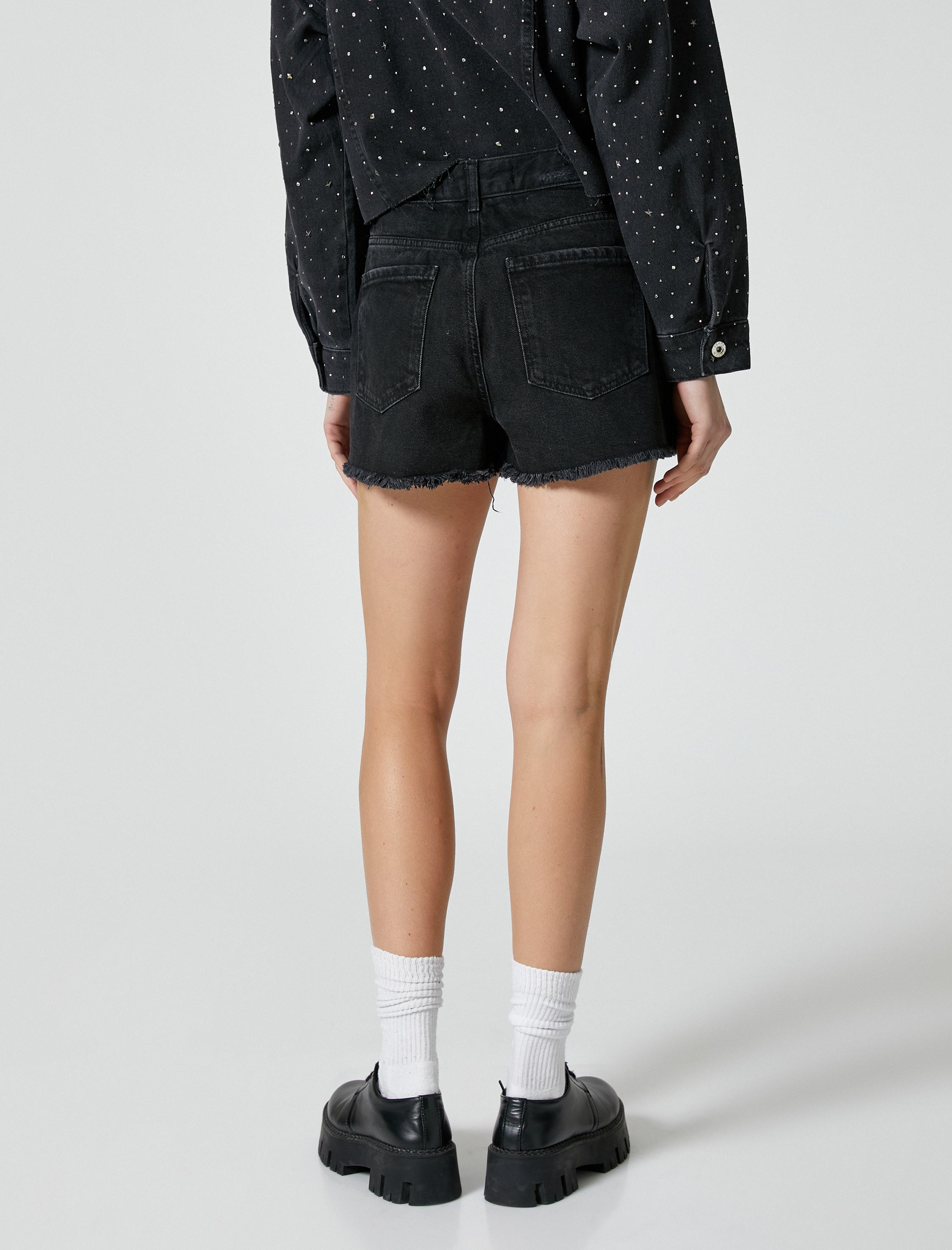 Mini Kot Şort Cepli Pamuklu