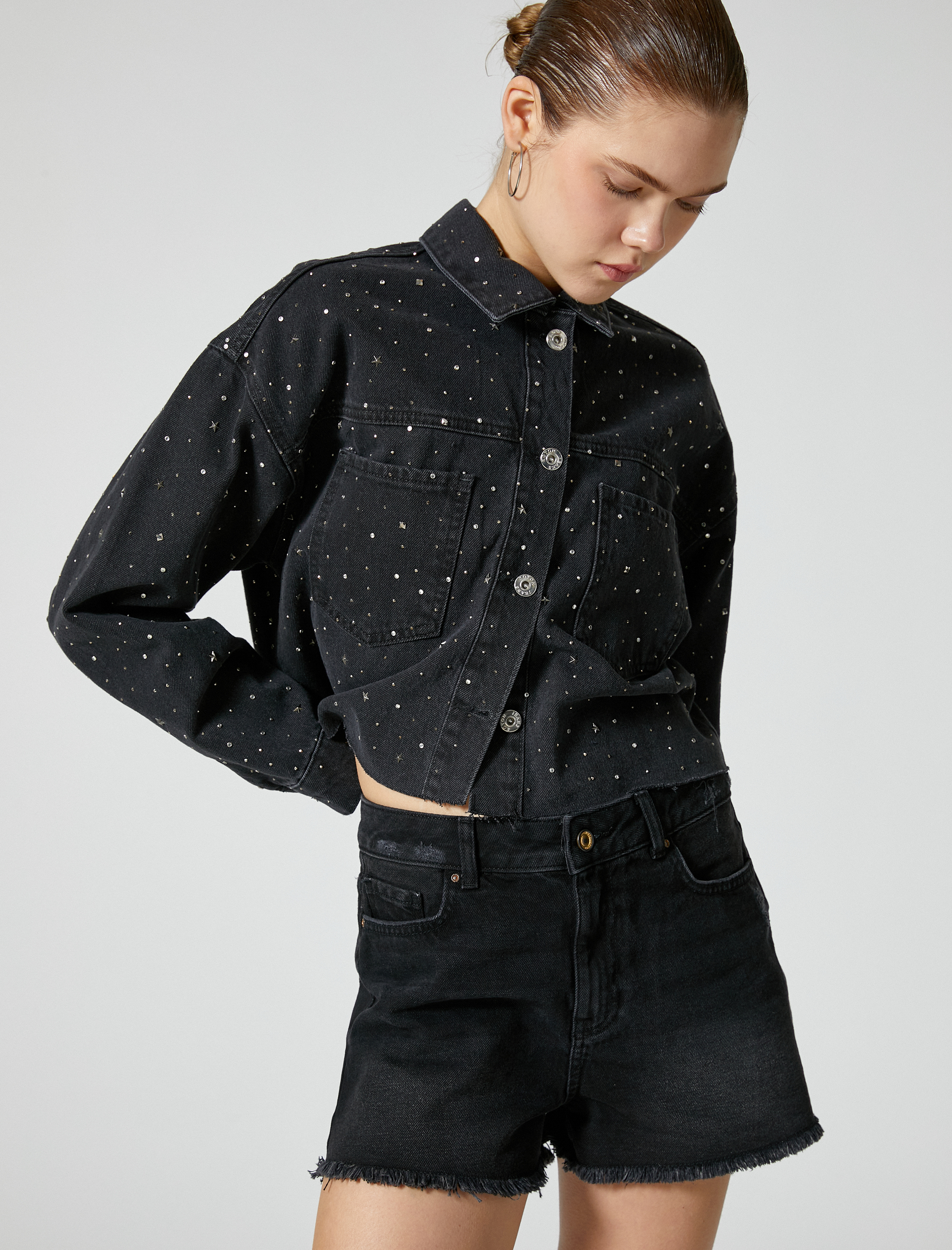 Mini Kot Şort Cepli Pamuklu