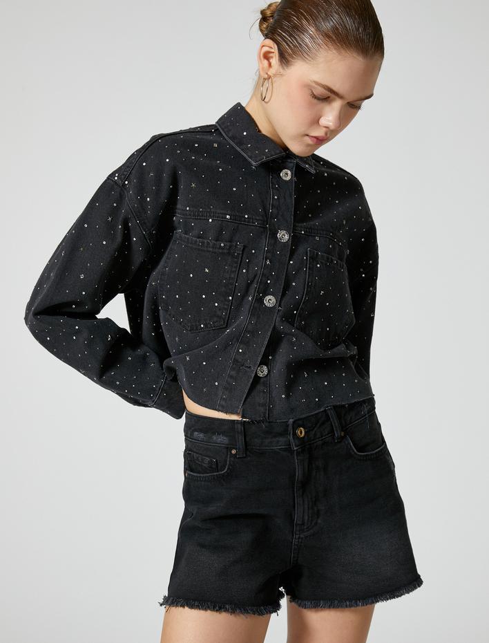  Mini Kot Şort Cepli Pamuklu