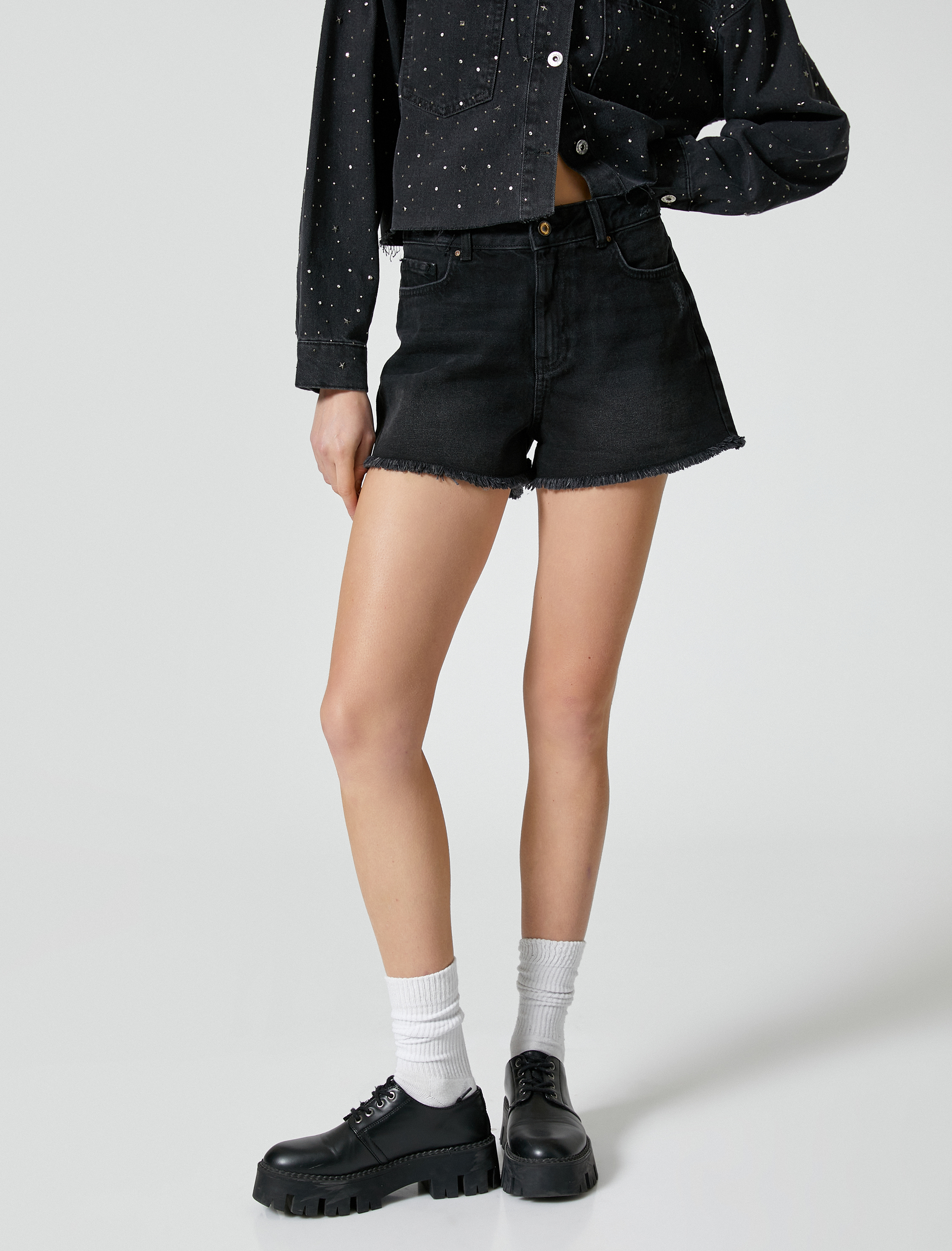 Mini Kot Şort Cepli Pamuklu