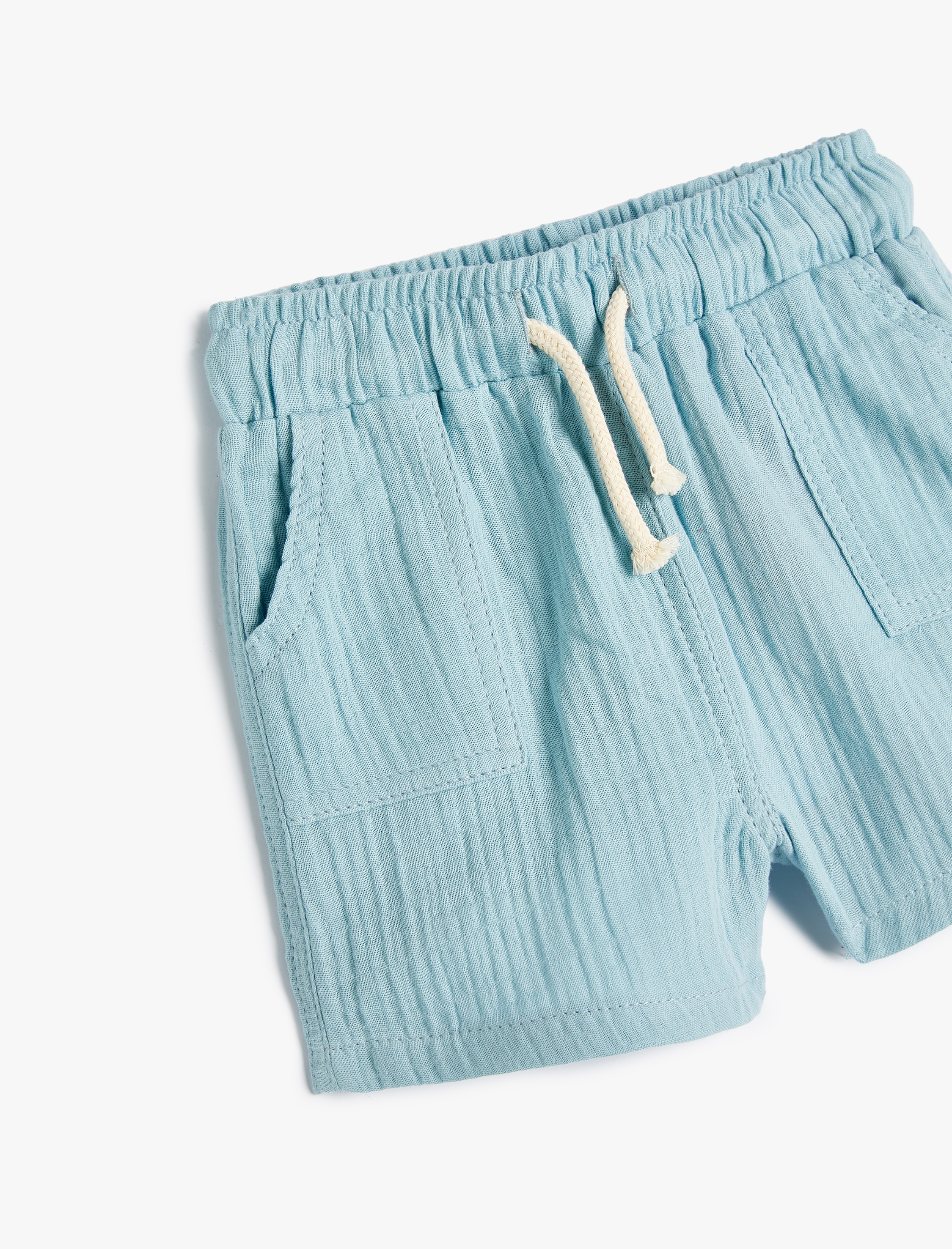  Erkek Bebek Müslin Şort Cepli Beli Bağlamalı Dokulu Pamuklu