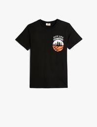 Tişört Basketbol Baskılı Kısa Kollu Pamuklu
