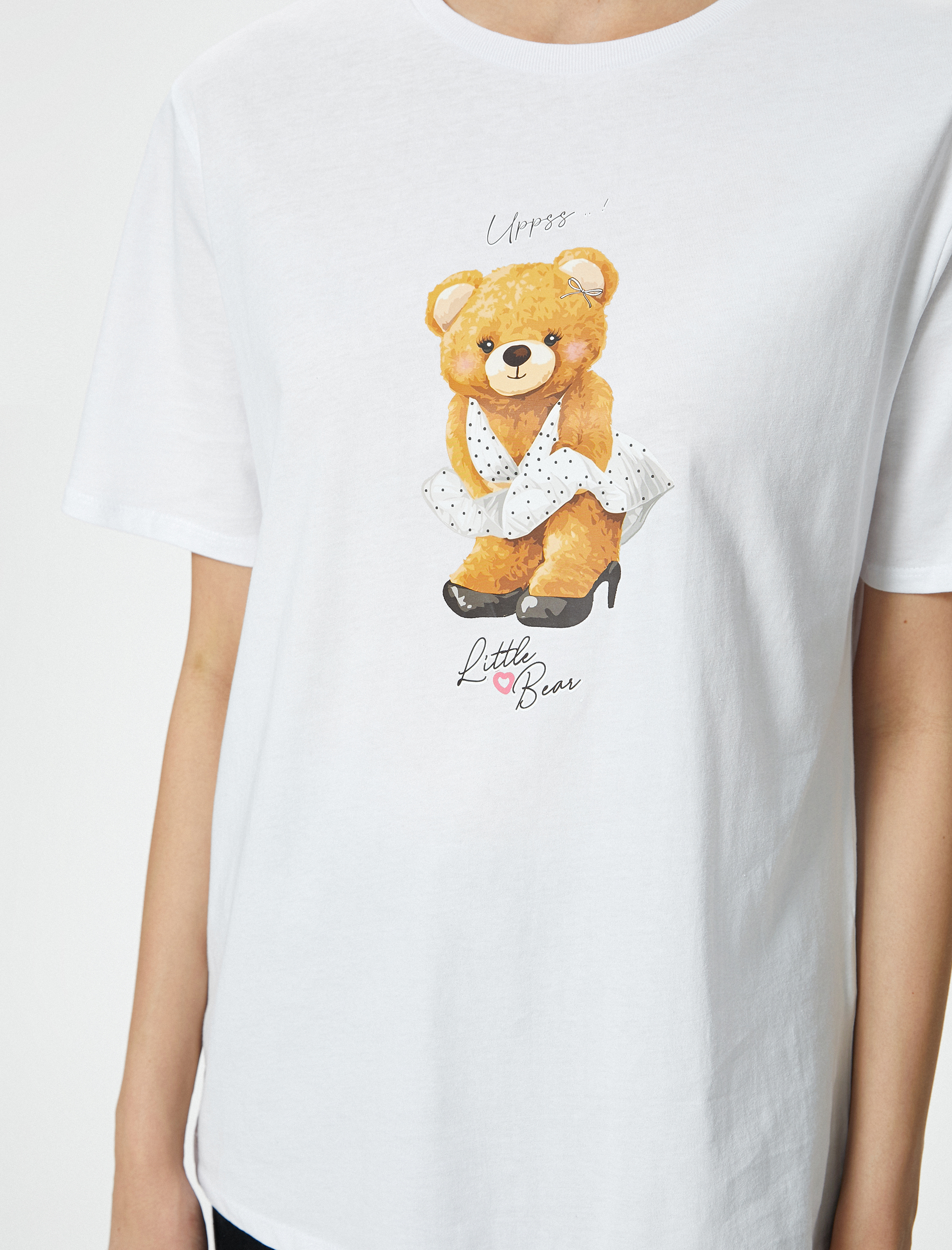   Metalik Baskılı Tişört Kısa Kollu Bisiklet Yaka Pamuklu