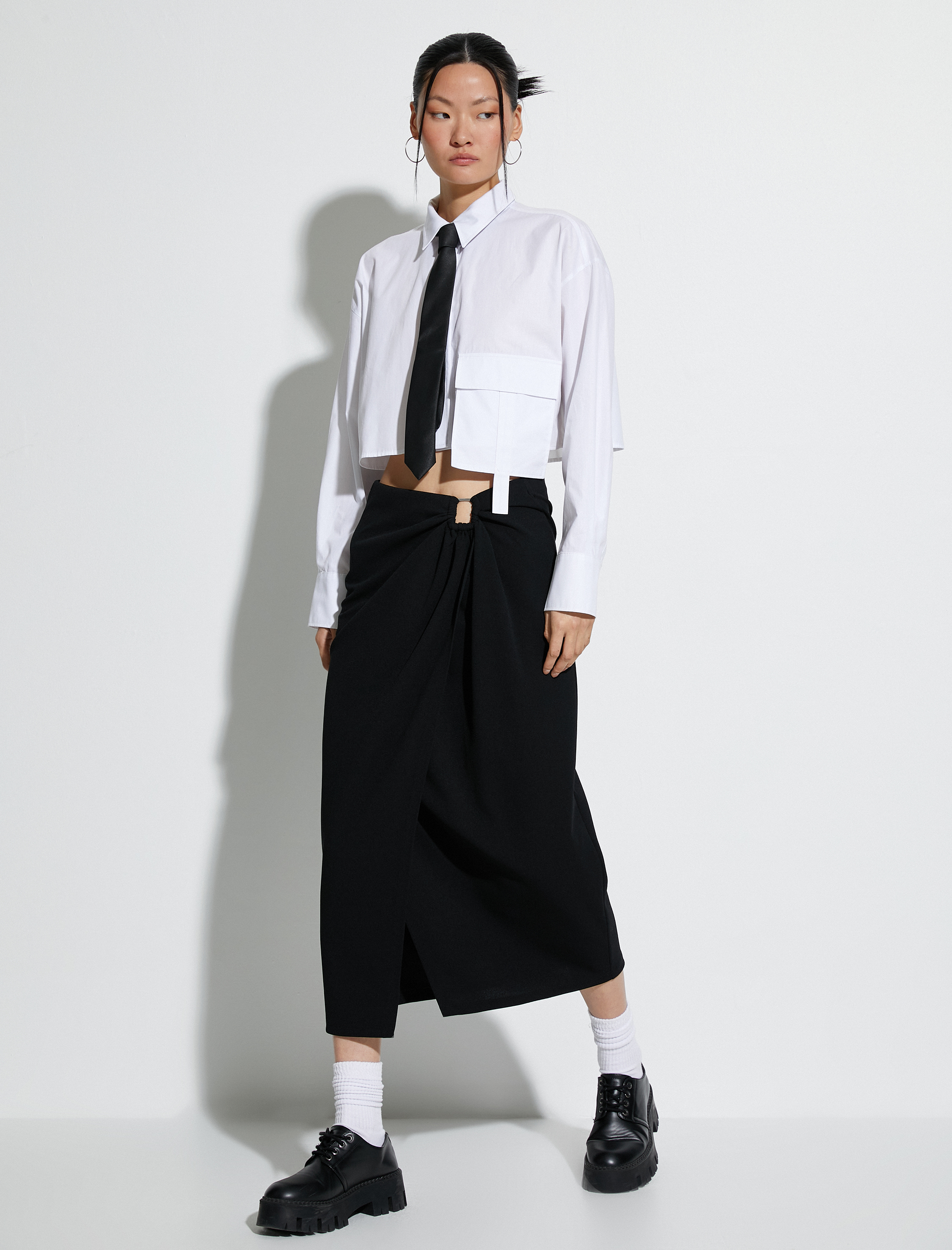   Midi Etek Metal Aksesuar Detaylı Drapeli