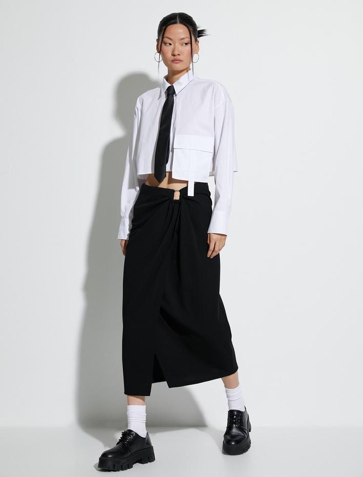  Midi Etek Metal Aksesuar Detaylı Drapeli