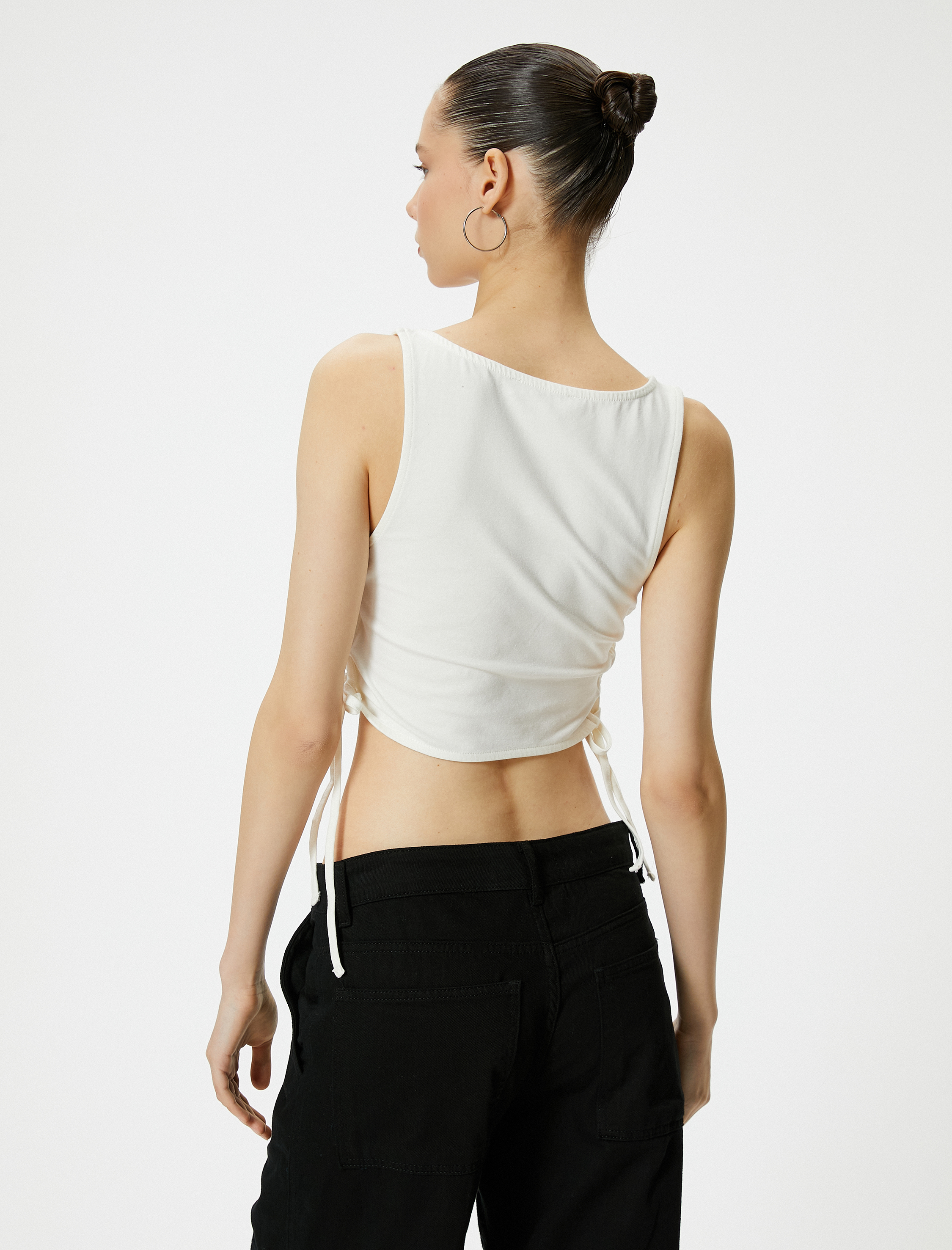   Crop Atlet Yanları Bağlamalı Baskılı U Yaka Pamuklu