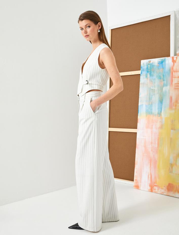  Palazzo Pantolon Yüksek Bel Cep Detaylı