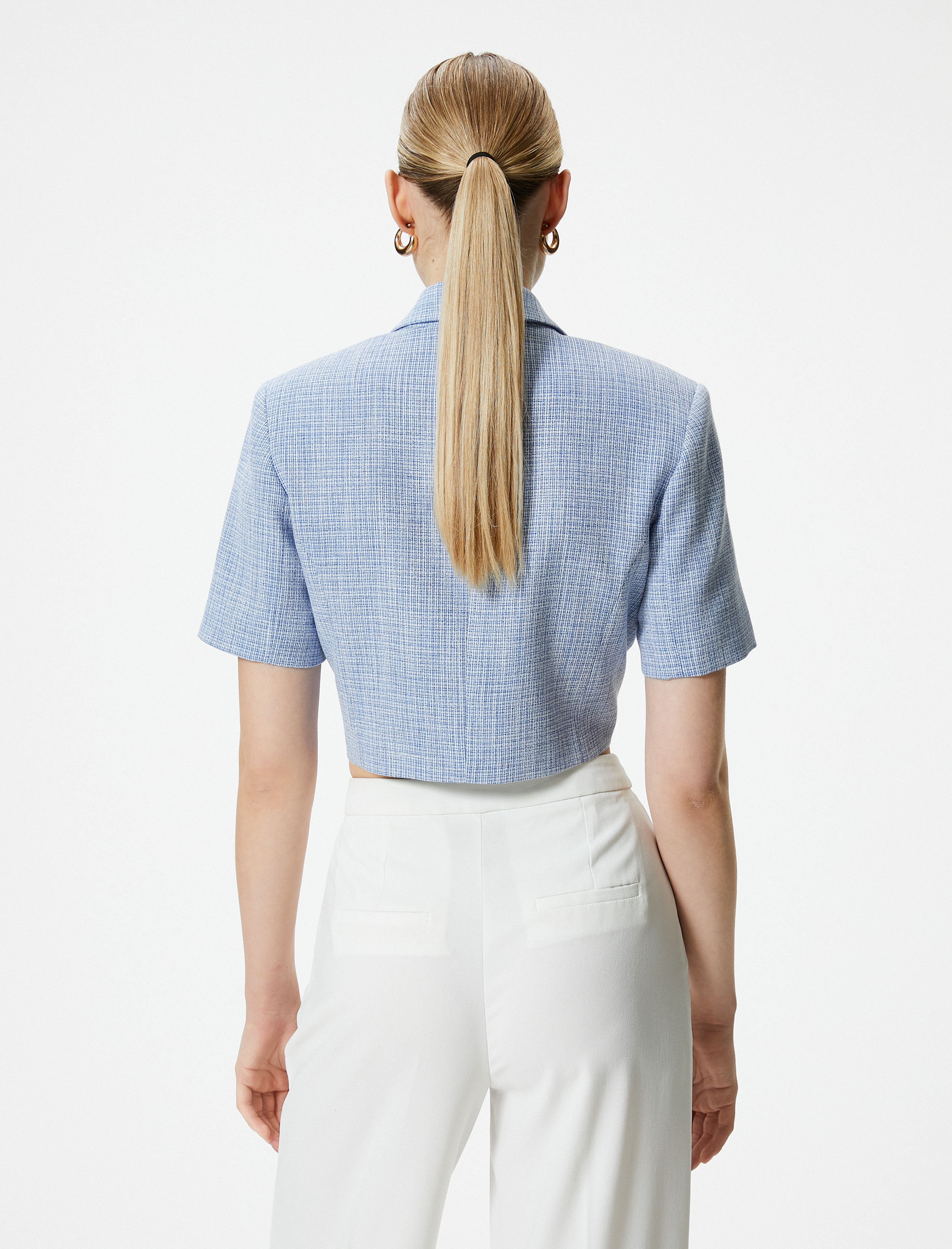   Crop Blazer Ceket Kısa Kollu Kapaklı Cepli