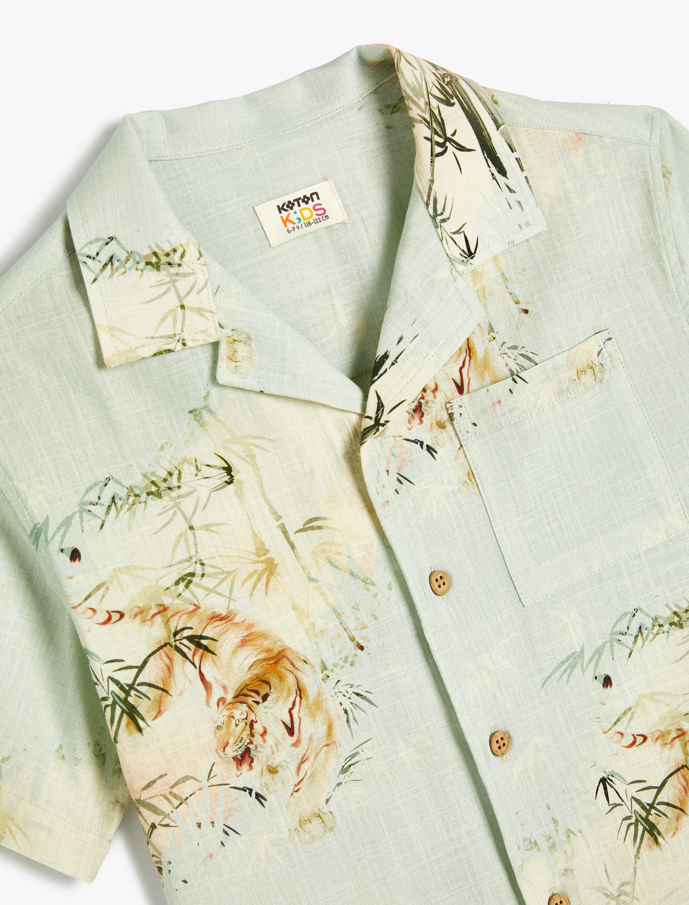 Erkek Çocuk Gömlek Kısa Kollu Kaplan Baskılı Cep Detaylı Pamuklu