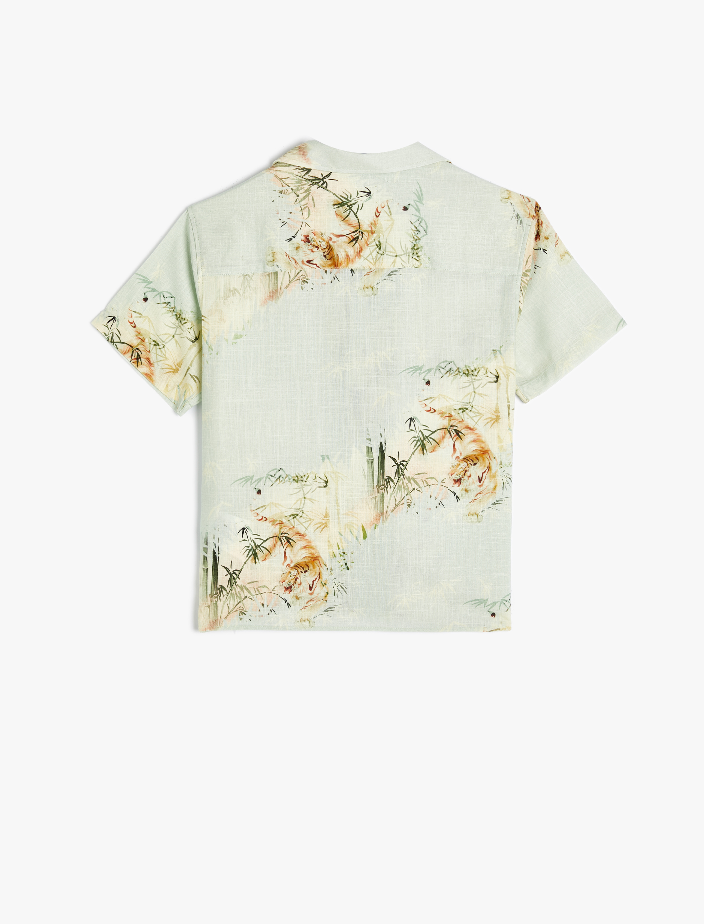 Erkek Çocuk Gömlek Kısa Kollu Kaplan Baskılı Cep Detaylı Pamuklu