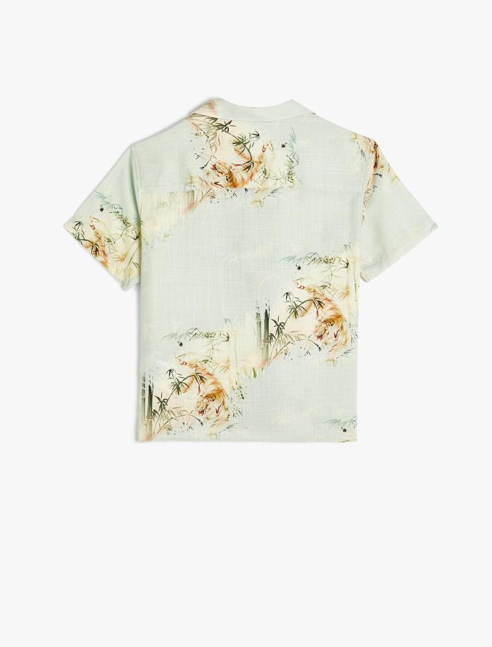 Erkek Çocuk Gömlek Kısa Kollu Kaplan Baskılı Cep Detaylı Pamuklu