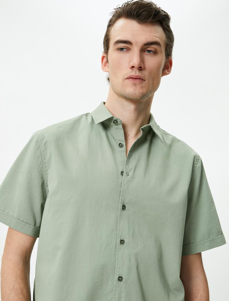   Yazlık Gömlek Klasik Yaka Düğmeli Kıvırmalı Kol Detaylı