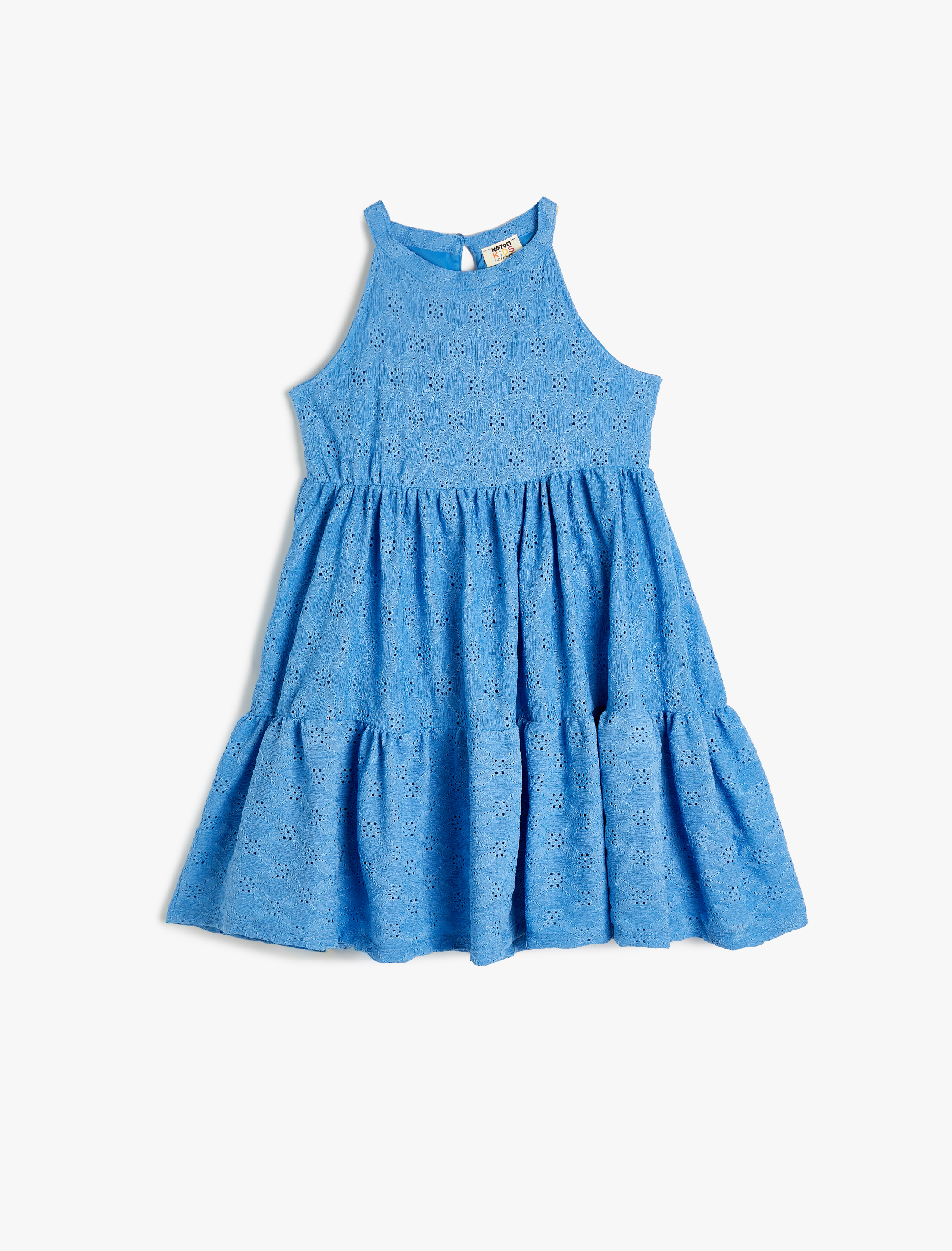  Kız Çocuk Elbise Halter Yaka Fistolu Katlı Rahat Kesim