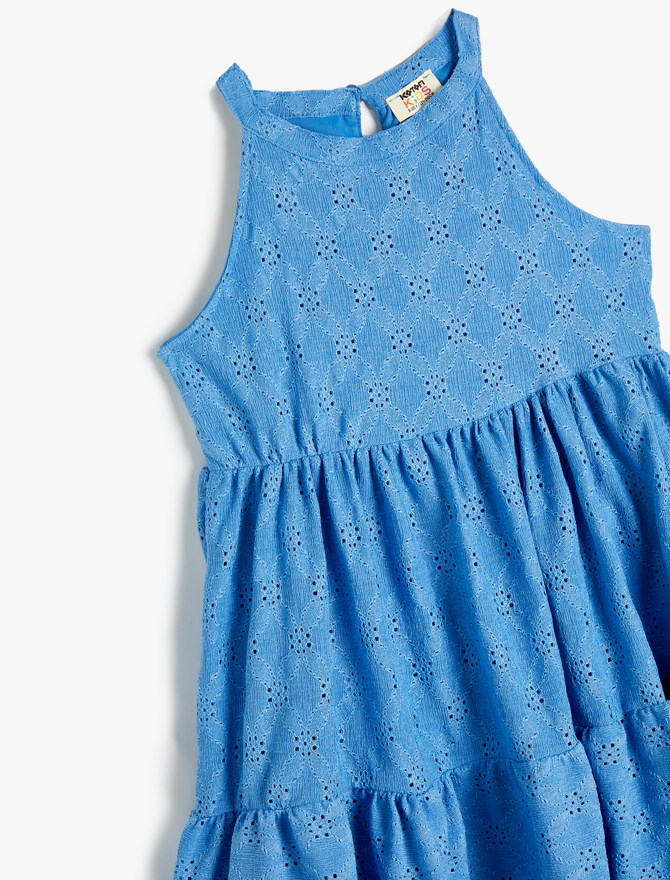  Kız Çocuk Elbise Halter Yaka Fistolu Katlı Rahat Kesim