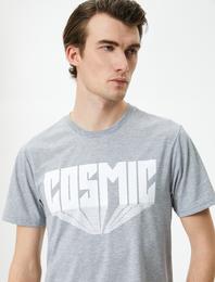 Slogan Baskılı Tişört Slim Fit Bisiklet Yaka Kısa Kollu