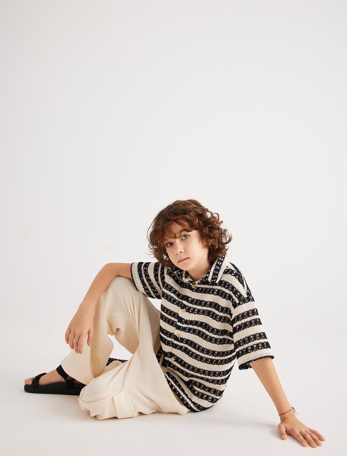 Erkek Çocuk Polo Yaka Tişört Ajurlu Kısa Kollu