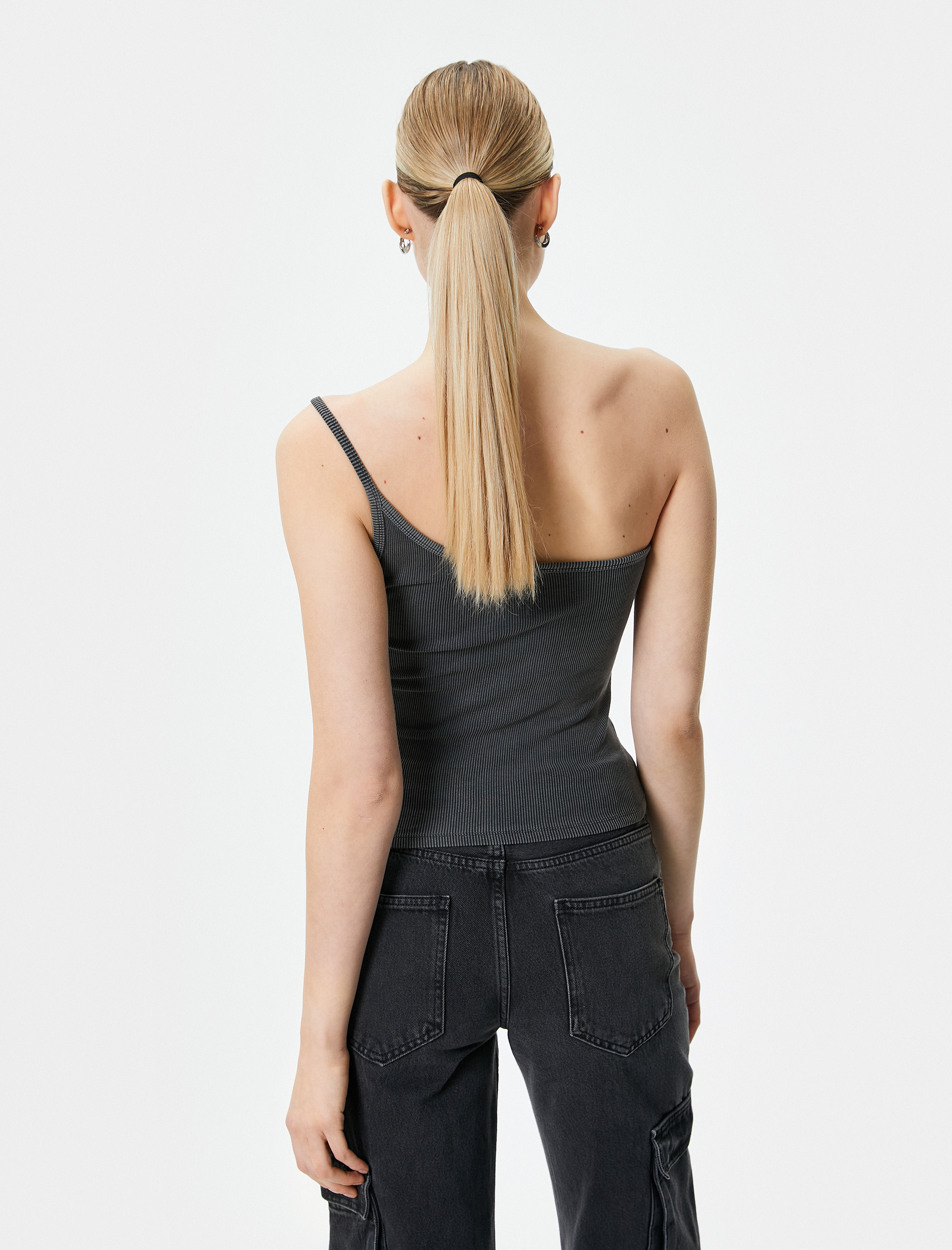   Tek Omuz Atlet Slim Fit Soluk Efektli Kolsuz