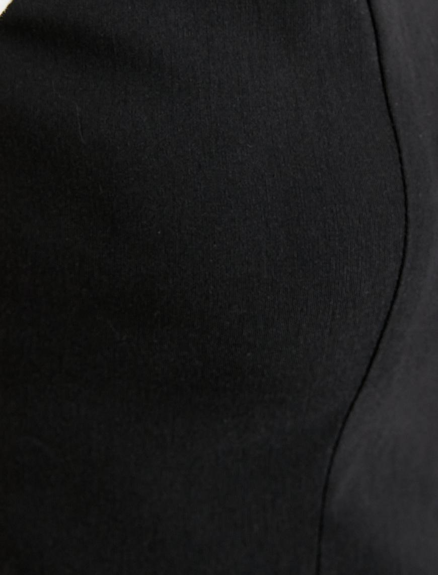   Balon Kol Bluz Renk Kontrastlı Fırfırlı Düğme Kapamalı Yuvarlak Yaka