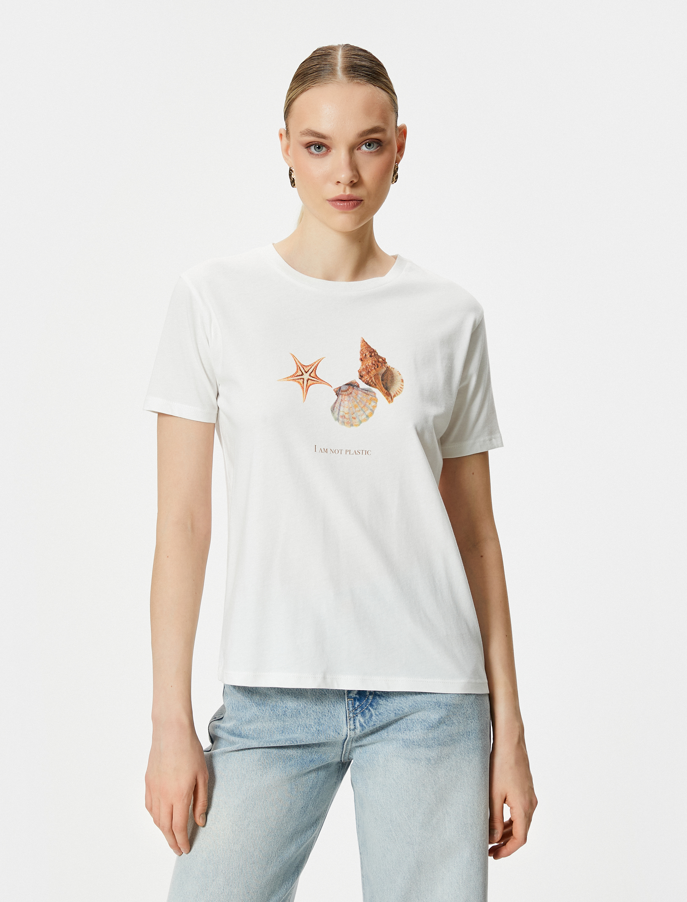   Baskılı Tişört Kısa Kollu Bisiklet Yaka Pamuklu