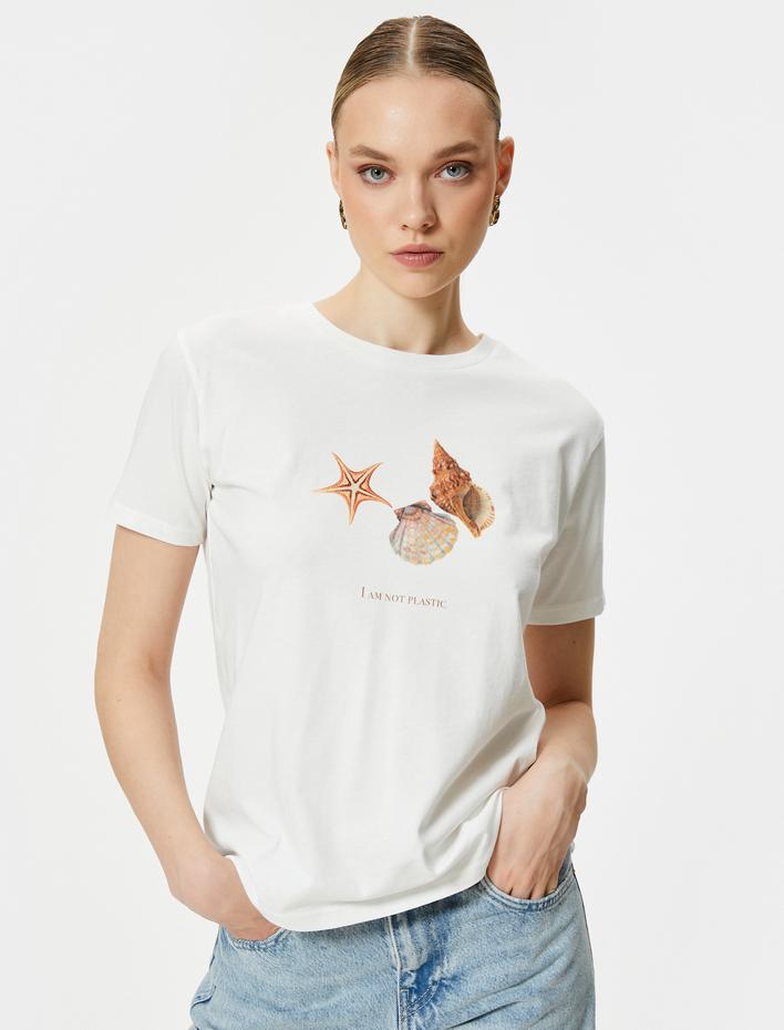  Baskılı Tişört Kısa Kollu Bisiklet Yaka Pamuklu